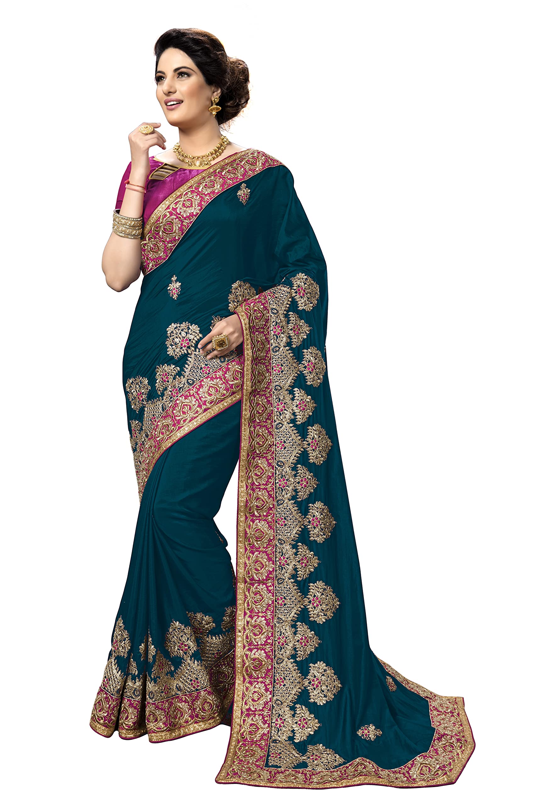 Nivah FashionWomen's Silk Embroidery Saree with Unstitched Blouse Piece