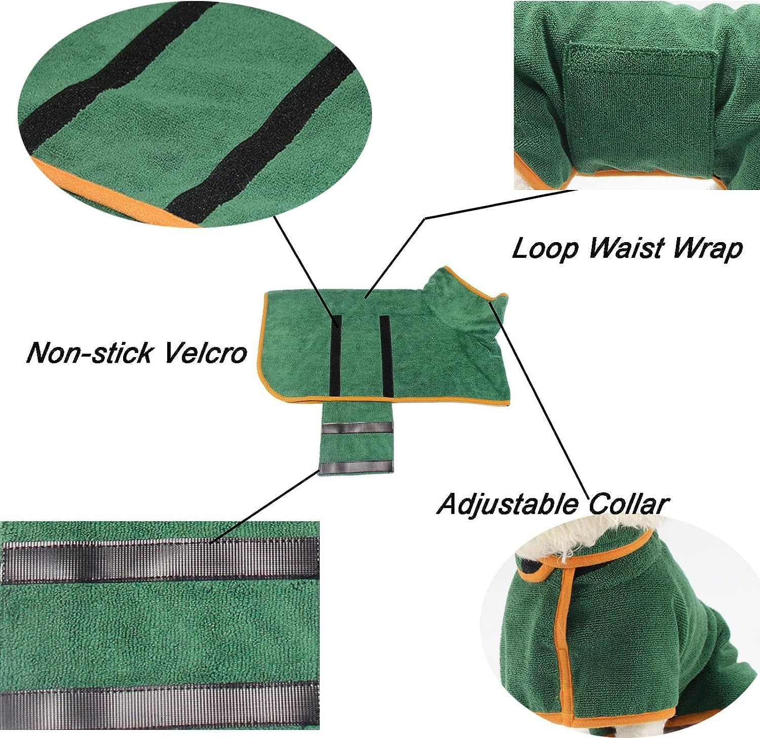 犬用バスローブ 高吸水性犬用乾燥コート 調節可能な首輪&amp;ウエストラップ 犬用タオル 入浴後用 速乾性 ペット 猫 バスローブ