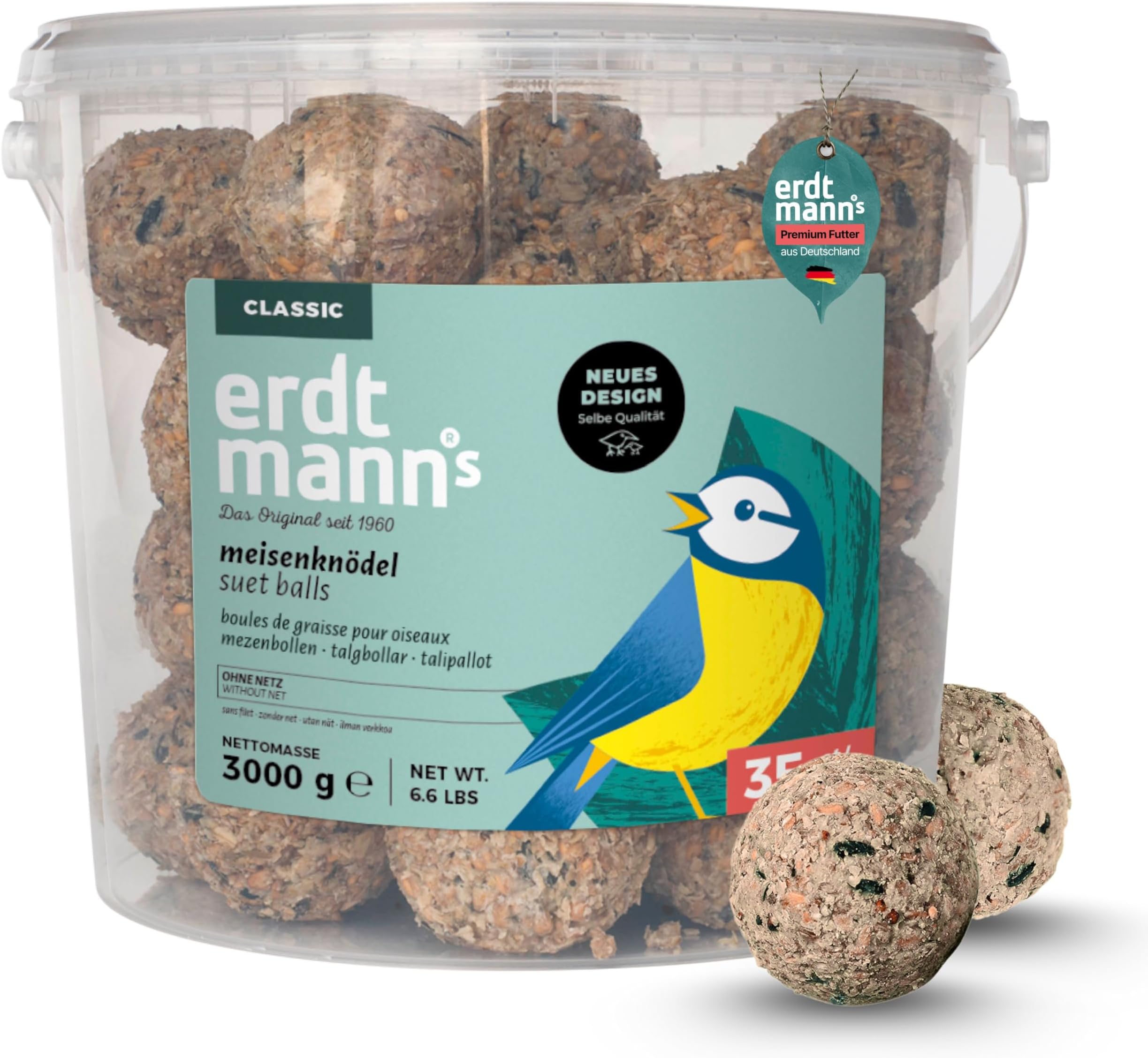 Erdtmanns No-Net Suet Balls in Tub, Pack of 35