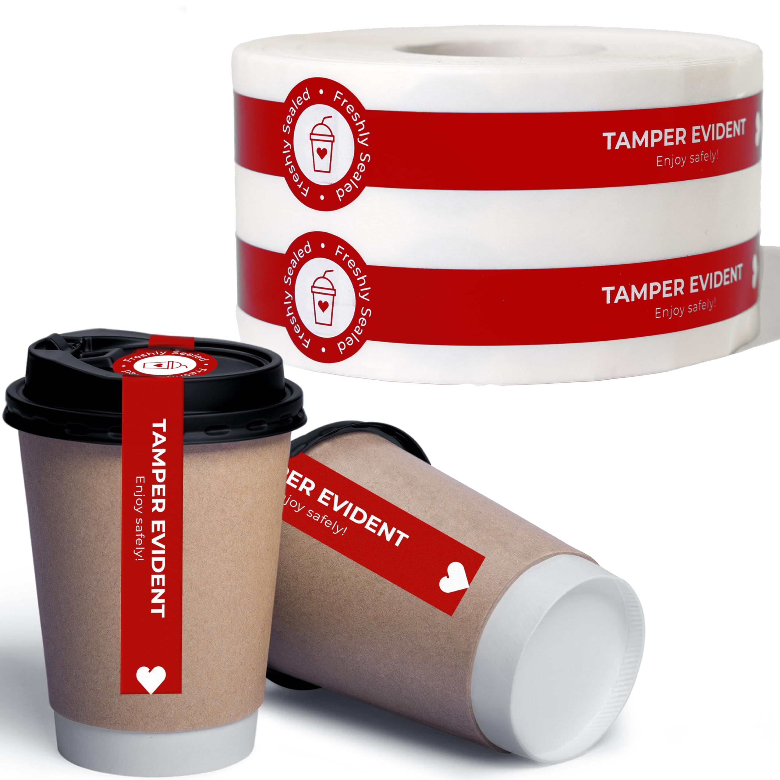 Red Safe Secure Tamper Evident Seals - Stickers for Drink Lids 1" x 9" 500 pcs - Freshness Labels Seal Stickers - Food Delivery Stickers