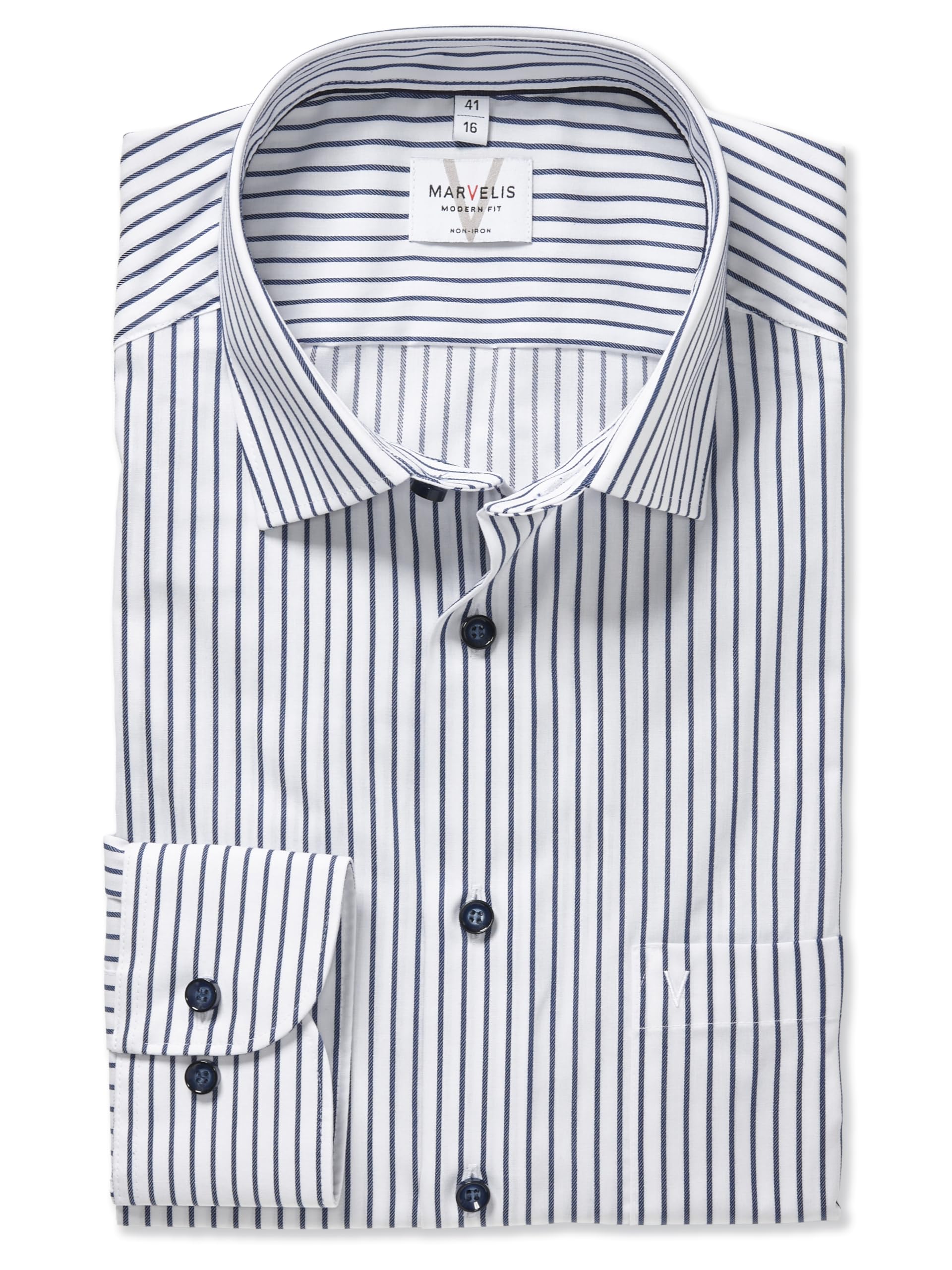 Marvelis Herren Hemd Langarm Regulär Gestreift 721424