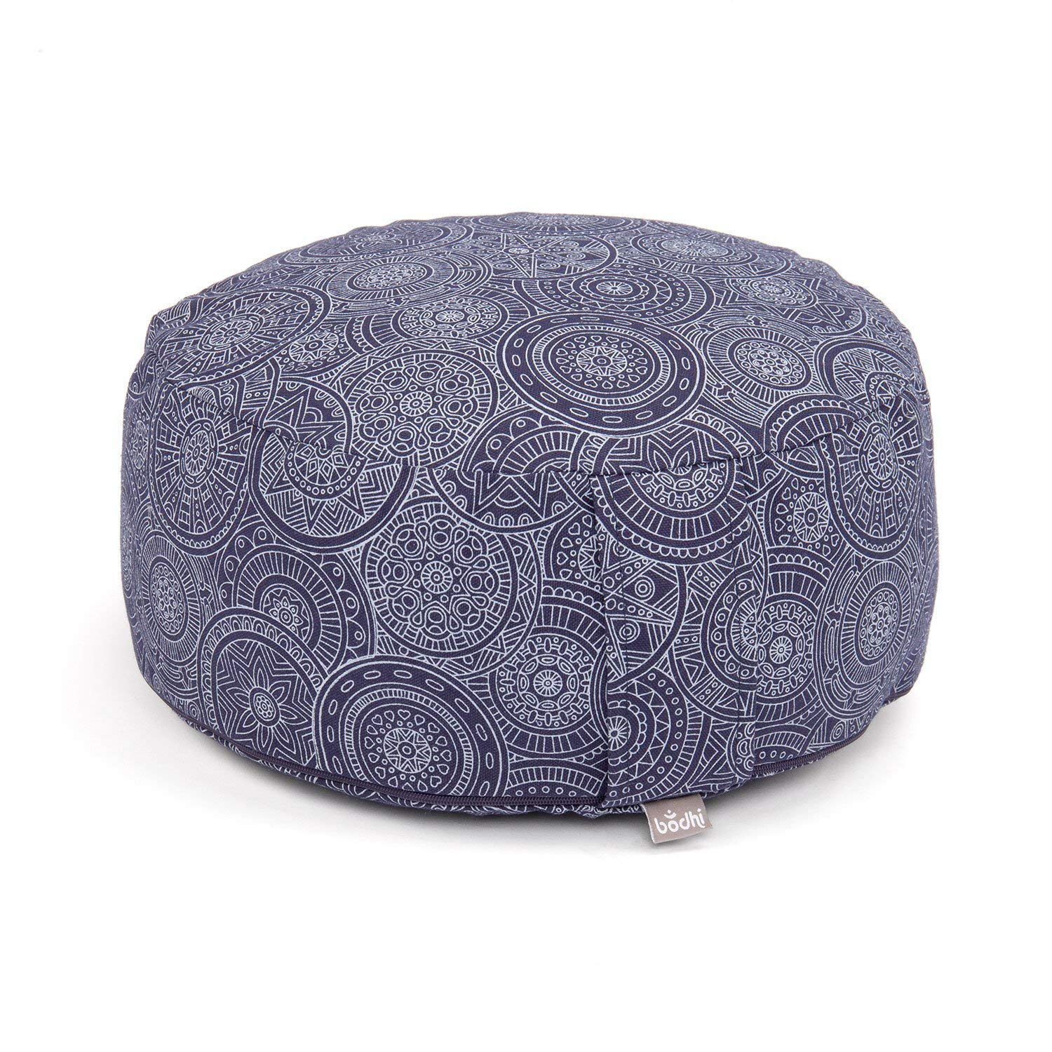 Bodhi Cojín de meditación Rondo Ø 33 cm | Maharaja Collection | Cojín de yoga con funda extraíble y lavable de algodón 100% | Cojín de suelo con relleno de ceiba | Mandala/azul oscuro