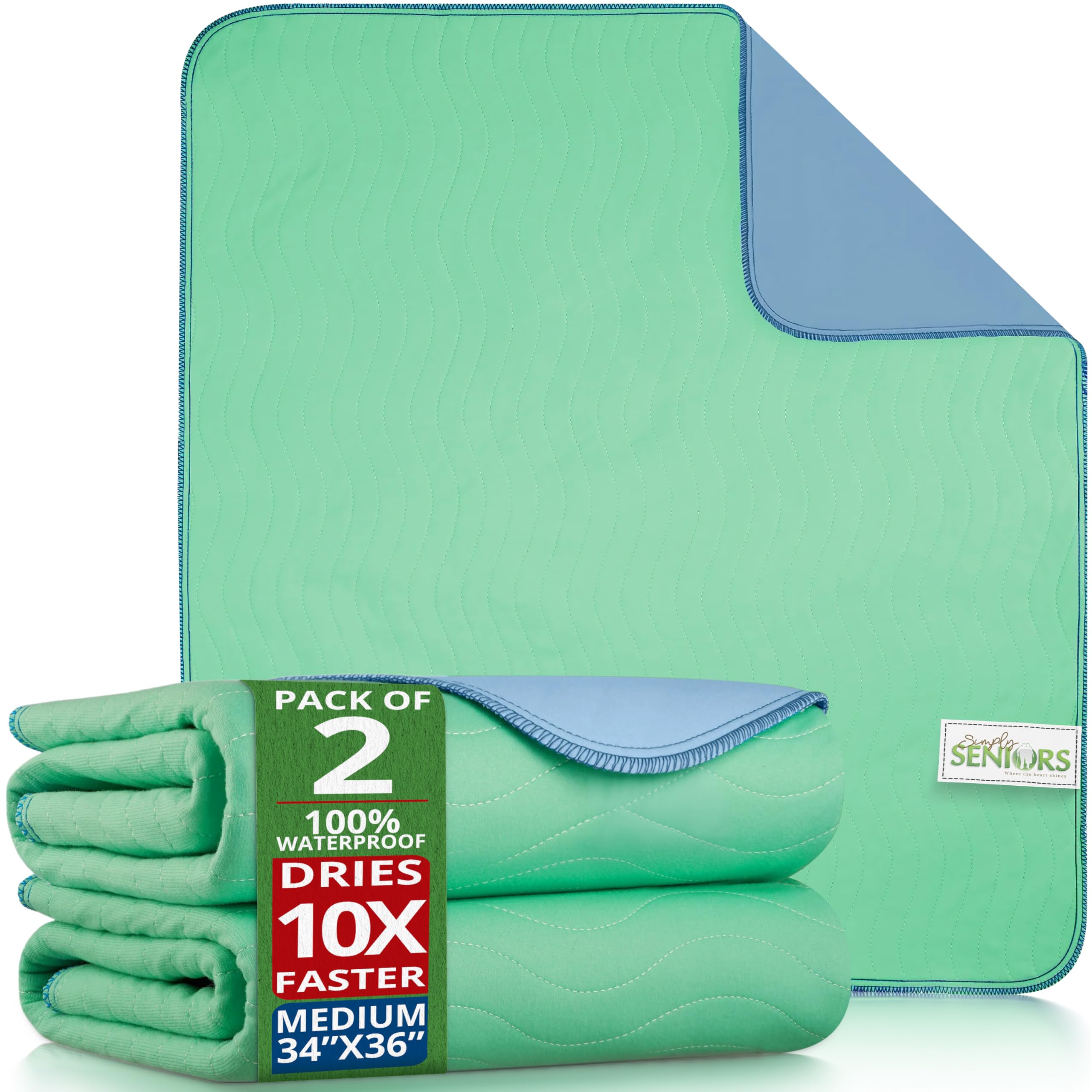 Bed Pads Washable Waterproof 34"x36"- Pack of 2 Incontinence Bed Pads
