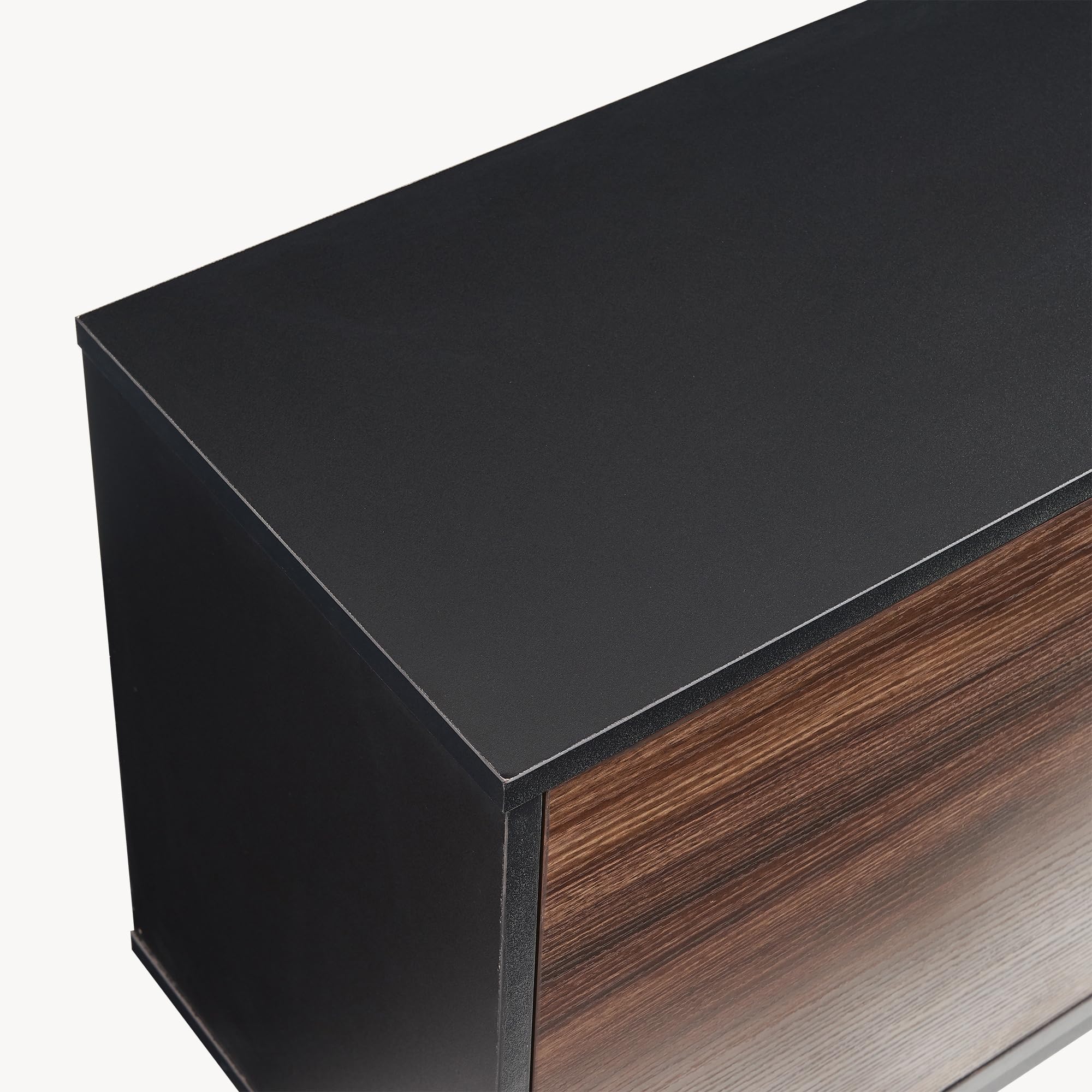 [en.casa] Armadietto Credenza Bassa con 3 Ante Push-Open Piedistallo in Metallo Mobile Contenitore per Soggiorno Camera Ingresso 120x30x55 cm Nero/Effetto Noce