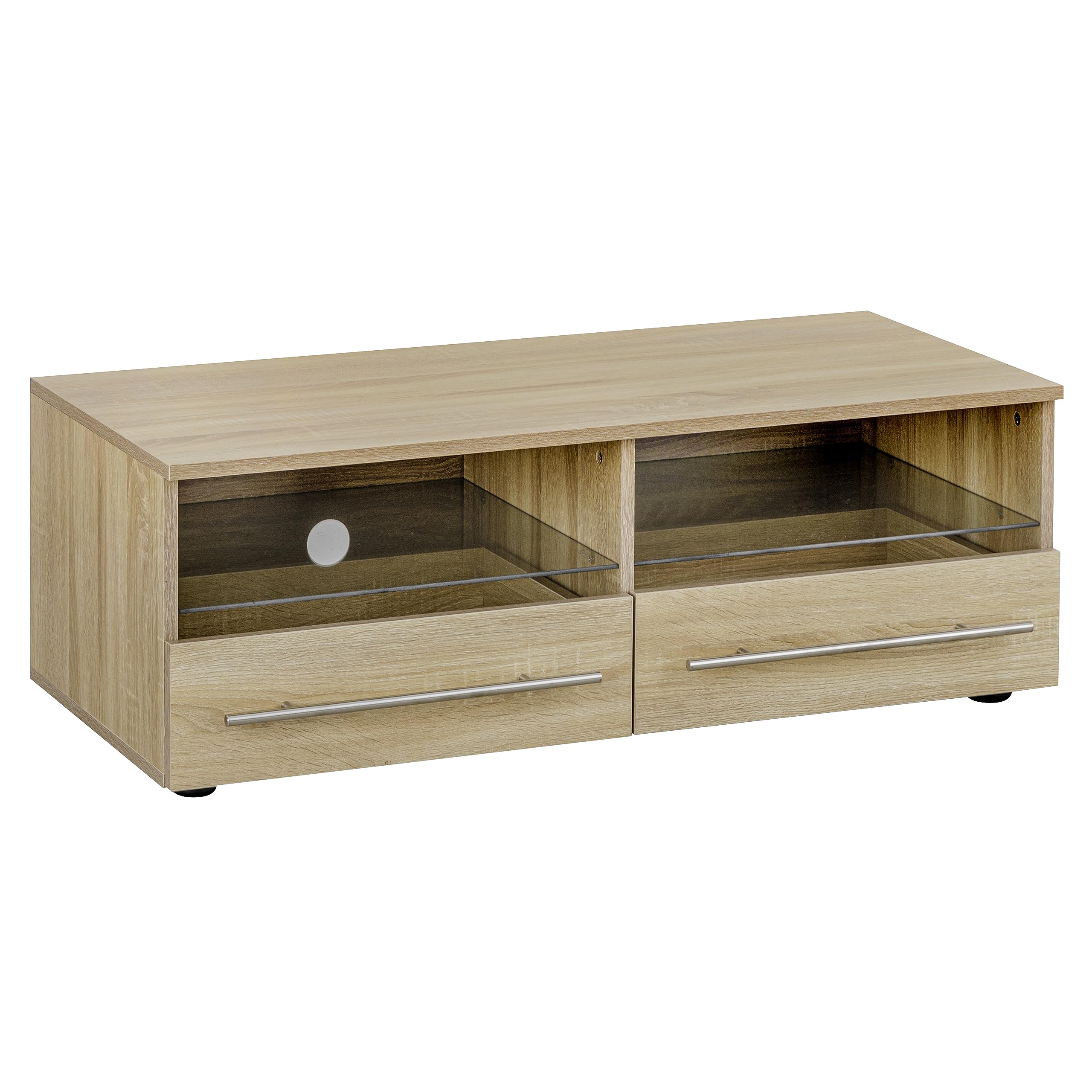 Baroni Home Mobile per Tv con 2 Ripiani 2 Cassetti, Foro per Passaggio Cavi in MDF, Consolle Porta TV per Camera da Letto, Salotto, Cucina, Natural, 100x45x35 cm
