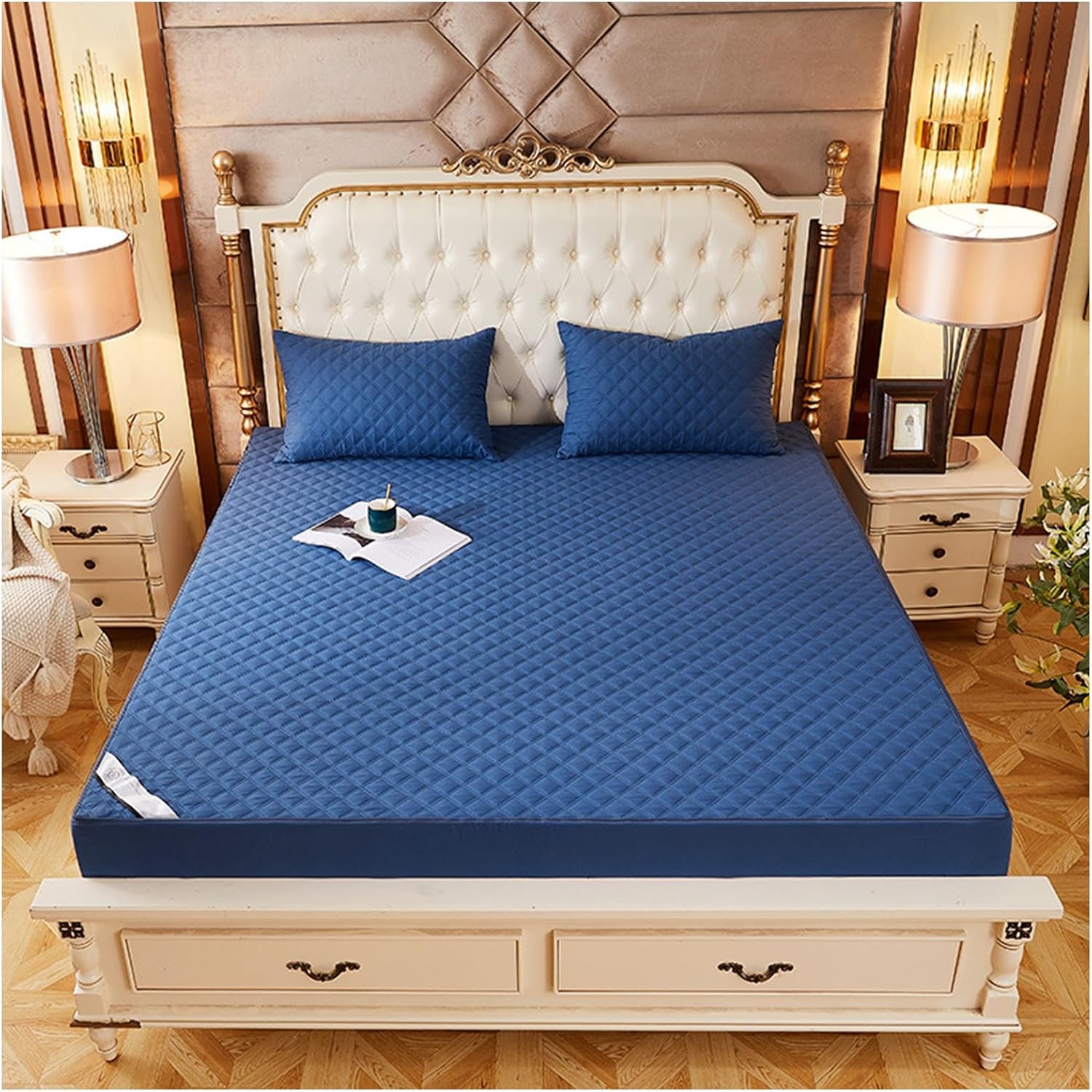 Mattress Cover,Quilted Fitted Mattress Topper Mattress Full Cover with Zipper Washable Removable Mattress Protector Pad Cover,Breathable Fitted Sheet (Color : Blue, Size : 150x200+10cm)