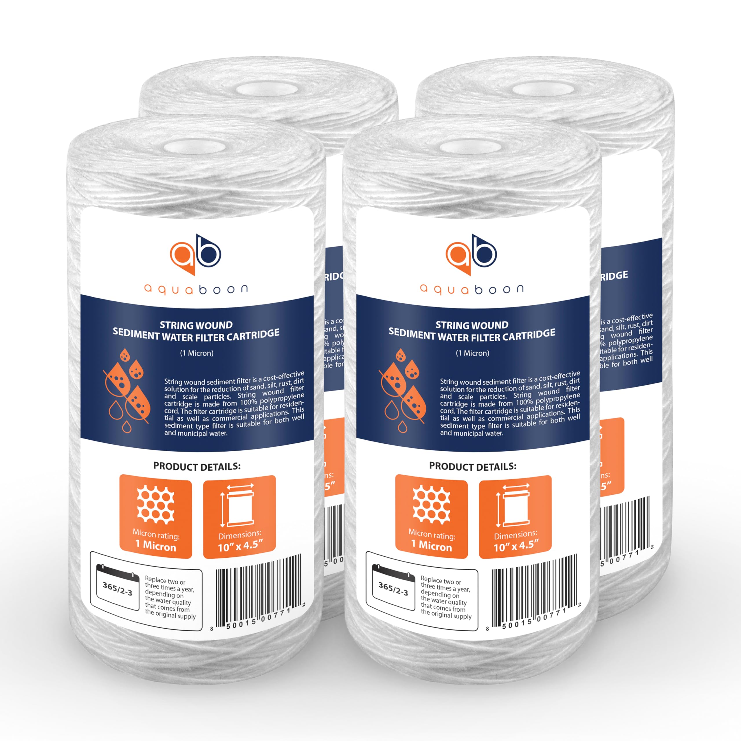 Aquaboon Filtro dell'acqua a filo avvolto da 1 micron, 10 x 4,5 mm, cartuccia filtro dell'acqua per tutta la casa, compatibile con WP5BB97P, WP10BB97P, AP810, confezione da 4