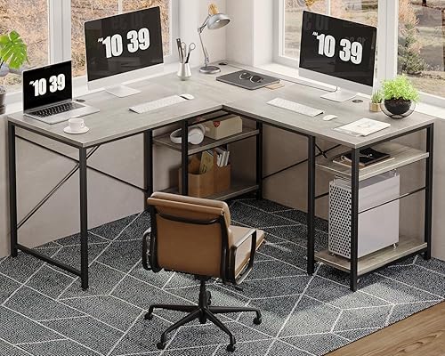 Miniatura 27 de Bestier Escritorio en forma de L con estantes, escritorio esquinero reversible de 86.6 pulgadas o mesa larga para 2 personas para oficina en casa,