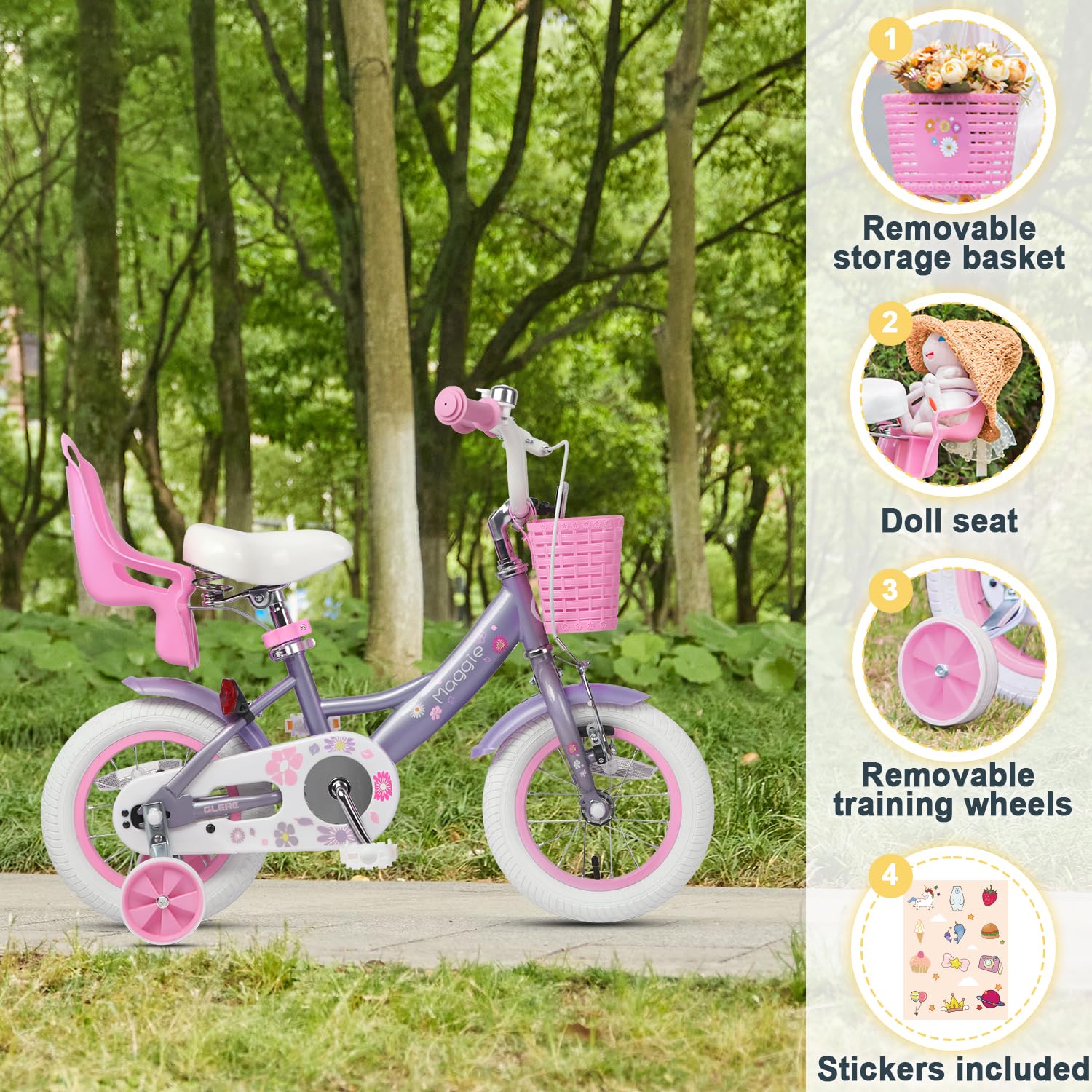 Amazon.co.jp: Glerc Maggie ガールズバイク、12インチ キッズバイク 3 