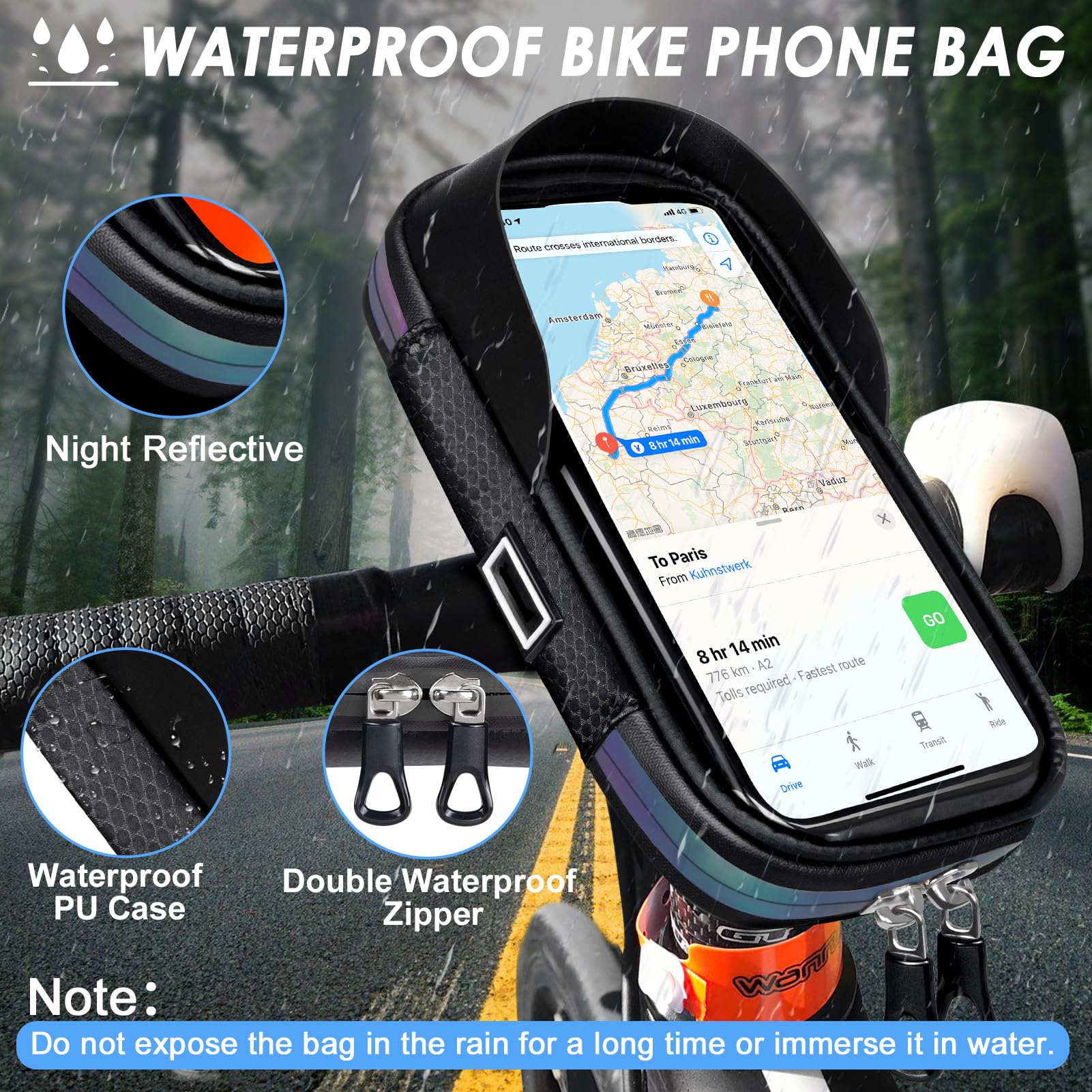 Kiiwah wodoodporny uchwyt na telefon do roweru, dotykowy uchwyt na telefon z obrotem o 360° do motocykla, uchwyt rowerowy na kierownicę do smartfonów 4,7–7 cali