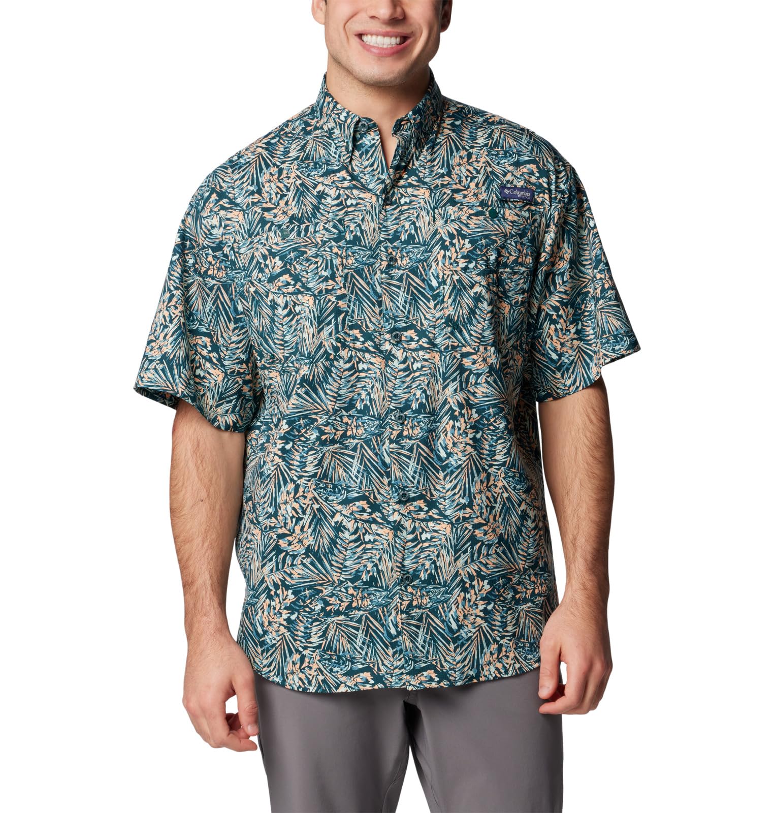 Columbia Men's Super Tamiami Long Sleeve Shirt, Midnight Teal Tunado, Medium