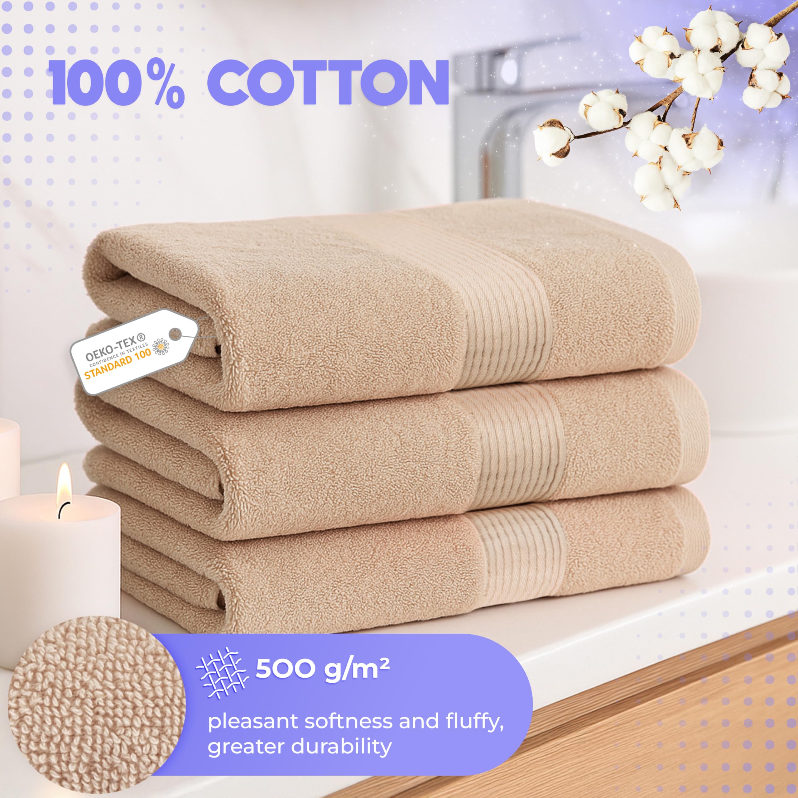 Cloud Pillow Toallas baño 100x150 2 Piezas - 100% Algodón – 500 g/m2 - Suaves, Absorbentes y Duraderas - Oeko-Tex - Ideal para Hogar y Wellness | 100% algodón, 500 g/m², suaves, absorbentes y resistentes, toallas de baño, textiles de baño y toallas de bañ
