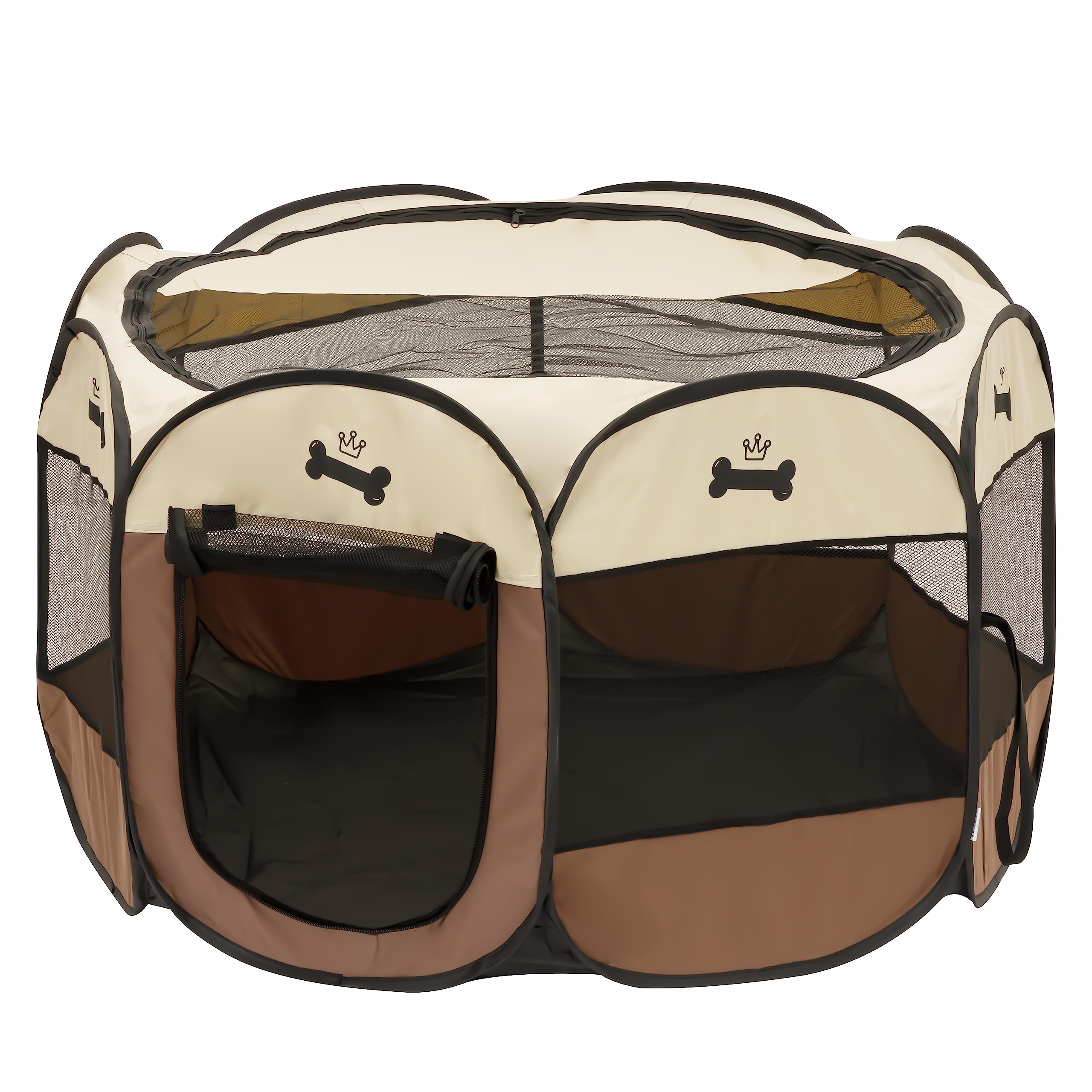 Baroni Home Recinto Pieghevole per Cani e Gatti da Interno e Esterno, Cuccia Salva spazio Trasportabile con Maniglia e Porta Apribile Confortevole con Borsa, Marrone, L, 96x60x45 cm