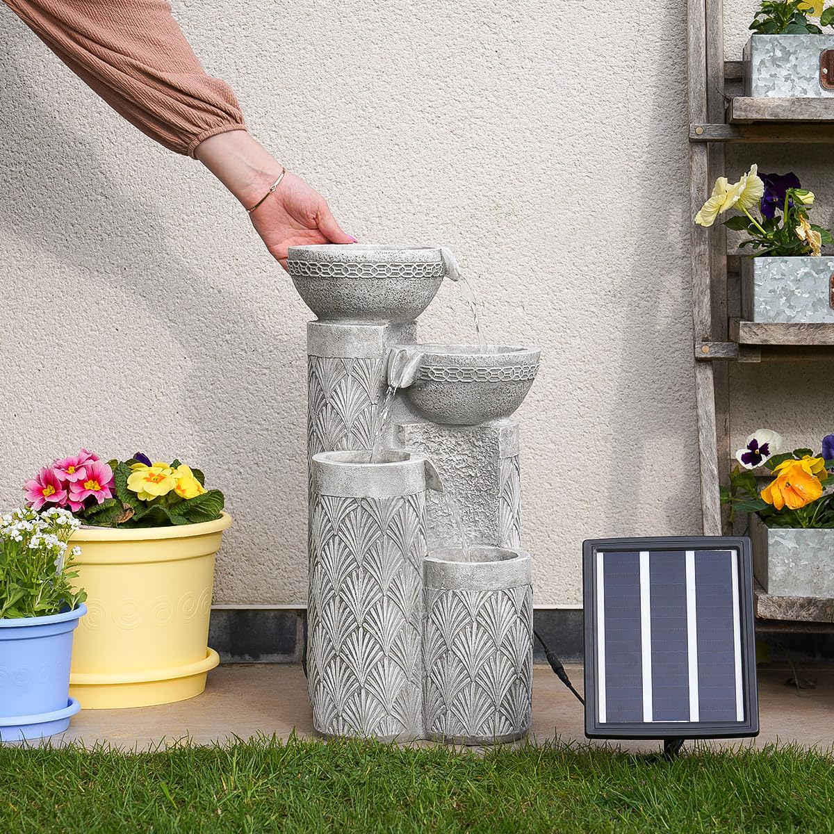 Festive Lights Fuente solar LED de 50 cm, con diseño de conchas, funciona con energía solar y USB, para interior y exterior, fuente solar para exterior, jardín