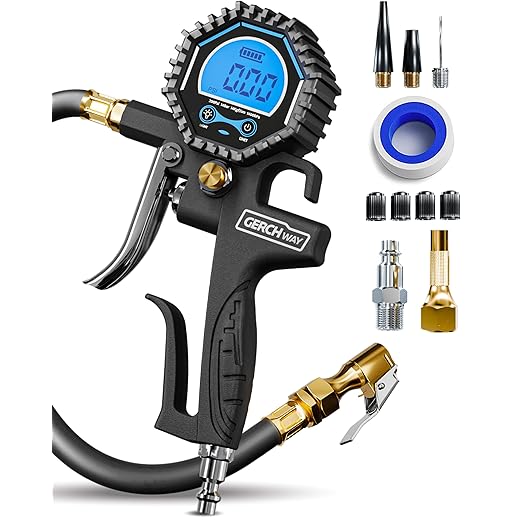 Digital Tire Pressure Gauge with Inflator (3-200 PSI), Heavy Duty Air Chuck and Compressor Accessories with Swivel Air Chuck, Longer Hose, Large Display (0.1 Res)
