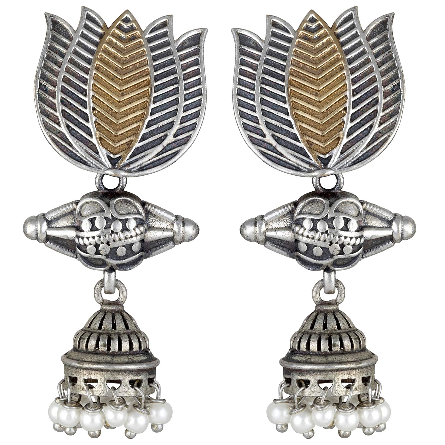 Peora Oxidised Silver Plated Lotus Jhumki Antique Earrings for Women (B08XNDTJJY) Amazon Price History, Amazon Price Tracker