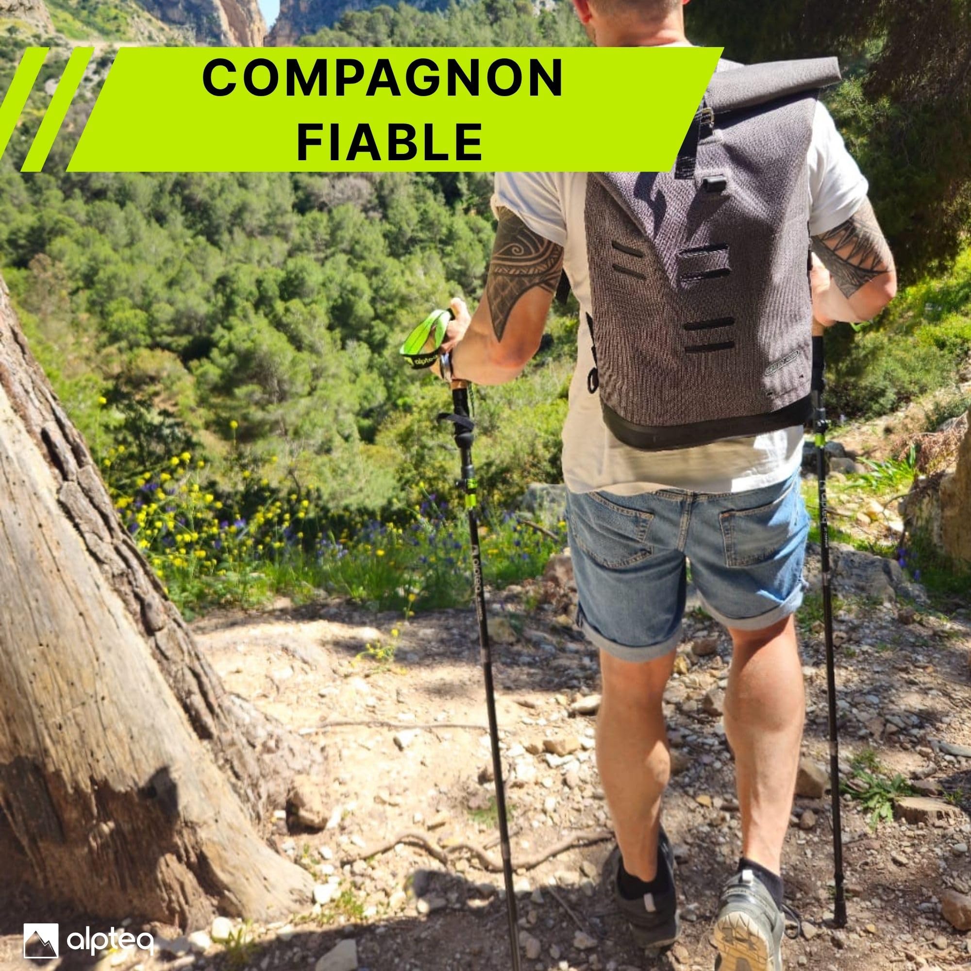 Bâtons de randonnée Pliables en Carbone avec poignée en liège | Bâtons de Trekking pour Sports de Montagne | Bâtons de Marche Nordique pour Homme et Femme | Extra léger et télescopique