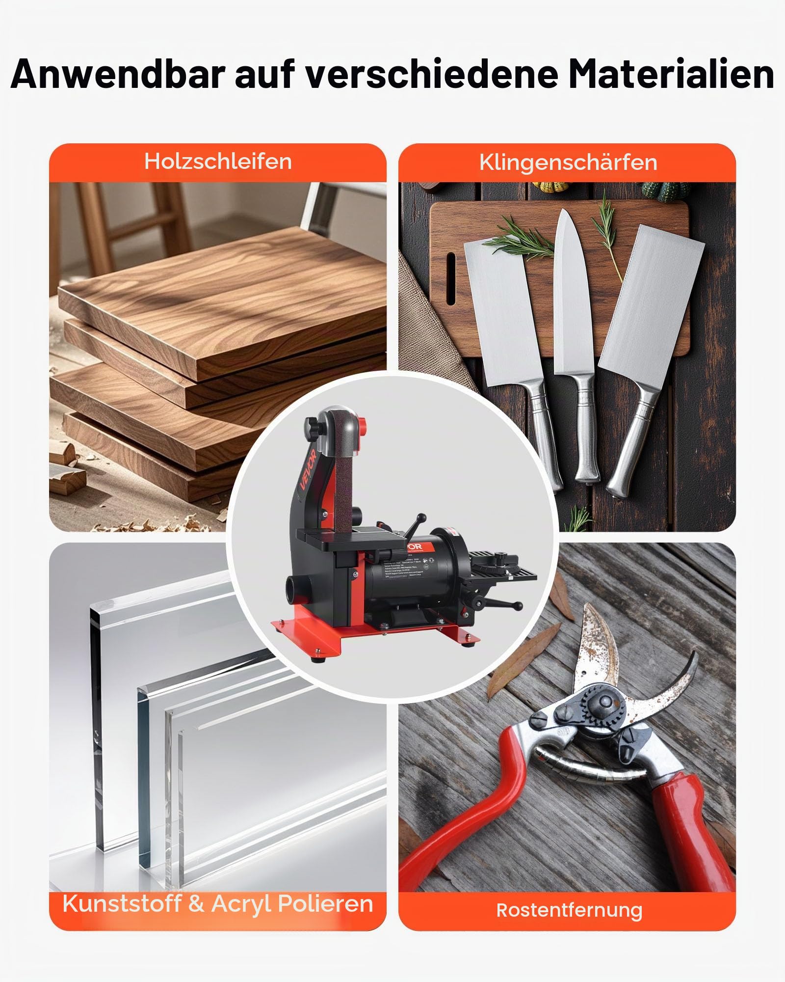 VEVOR Band-Tellerschleifer 250 W, 127 mm Tellerschleifer & 25,4x762 mm Bandschleifer, mit 0-45° verstellbarem Arbeitstisch & Staubabsauganschluss für Holzbearbeitung, Messerschärfen