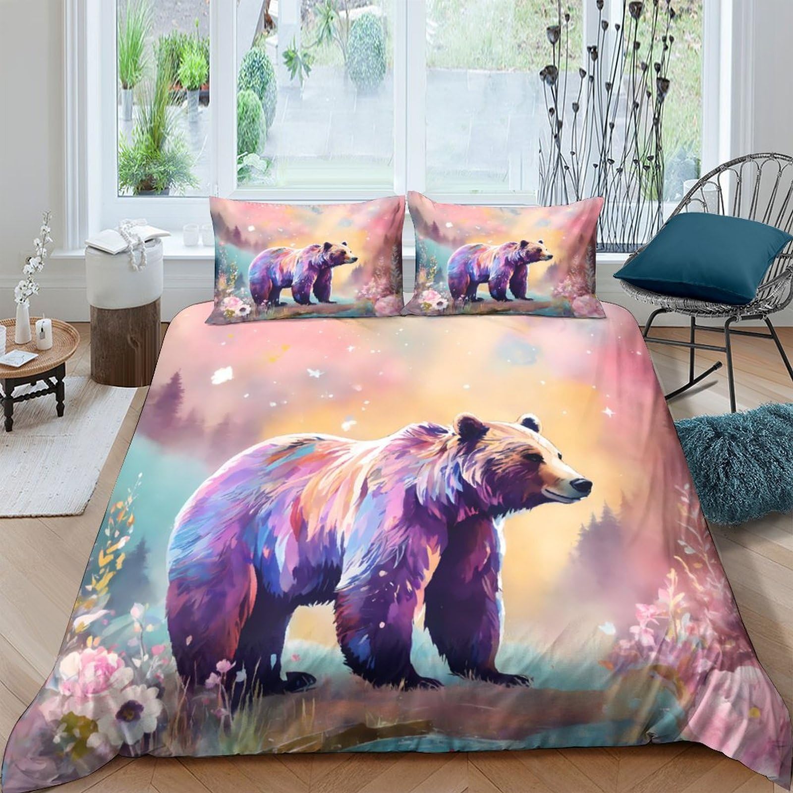 Ctjqhvkz Style-4 3D Printed Colorful Bear Fitted Sheet Microfiber Soft Non-Slip Mattress Cover For Bedroom Dorm Artistic Decor Washable Single（135X200cm）