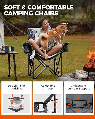 Miniatura 5 de KingCamp Silla plegable de campamento de gran tamaño, resistente 450 libras con soporte lumbar, asiento acolchado con portavasos y bolsa