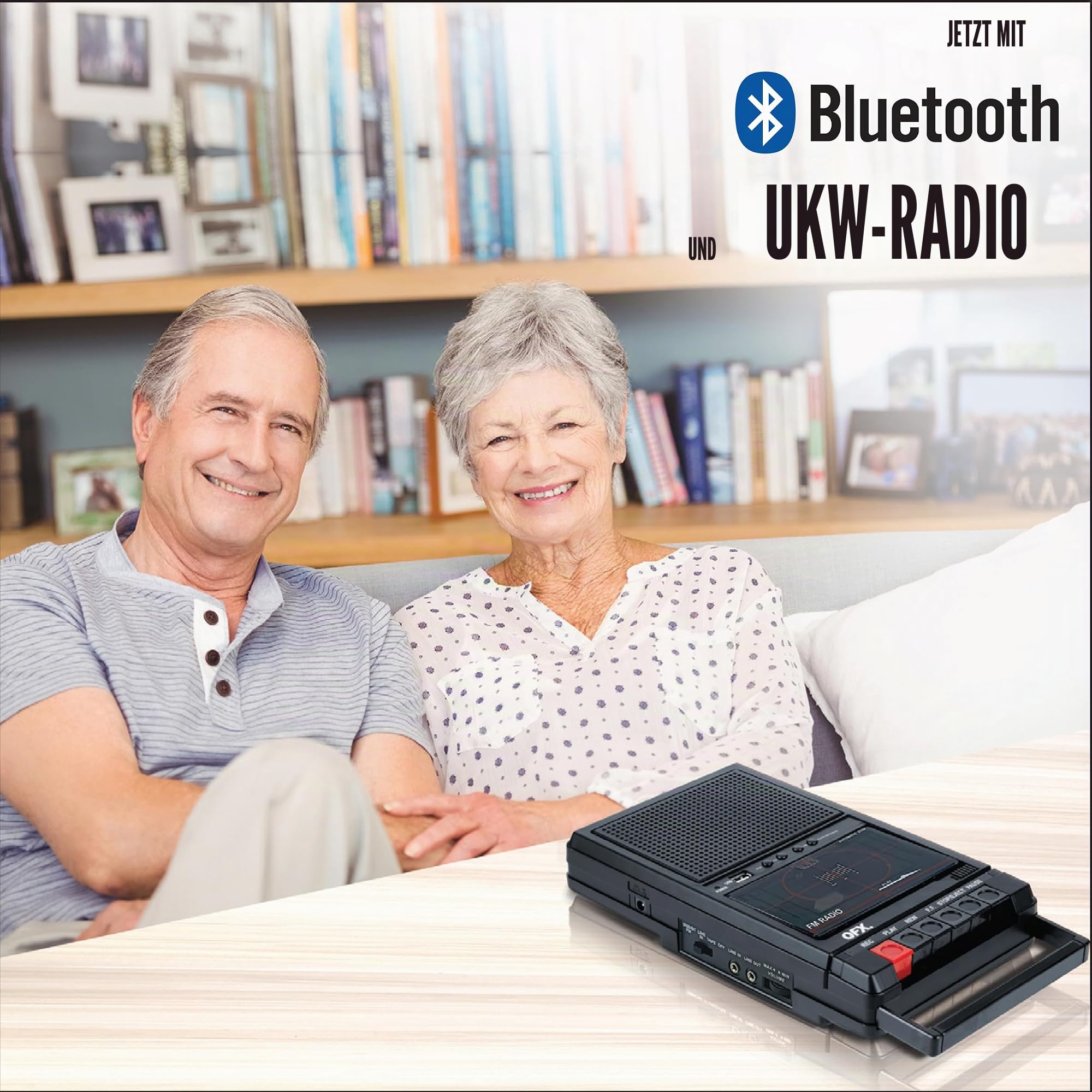 QFX RETRO-39 Tragbarer Schuhkarton, USB-auf-Kassettenrekorder, analoges Kassetten-Deck mit integriertem Mikrofon, 8,9 cm Bluetooth-Lautsprecher mit FM-Radio