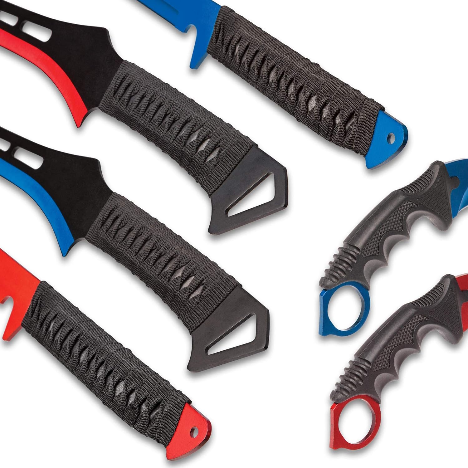 BLACK LEGION Fire and Ice Battle Set - Stainless Steel Blades, TPE Karambit Handle, Cord-Wrapped Sword Handles, Nylon Sheaths – Ideal Set for Aspiring Warriors