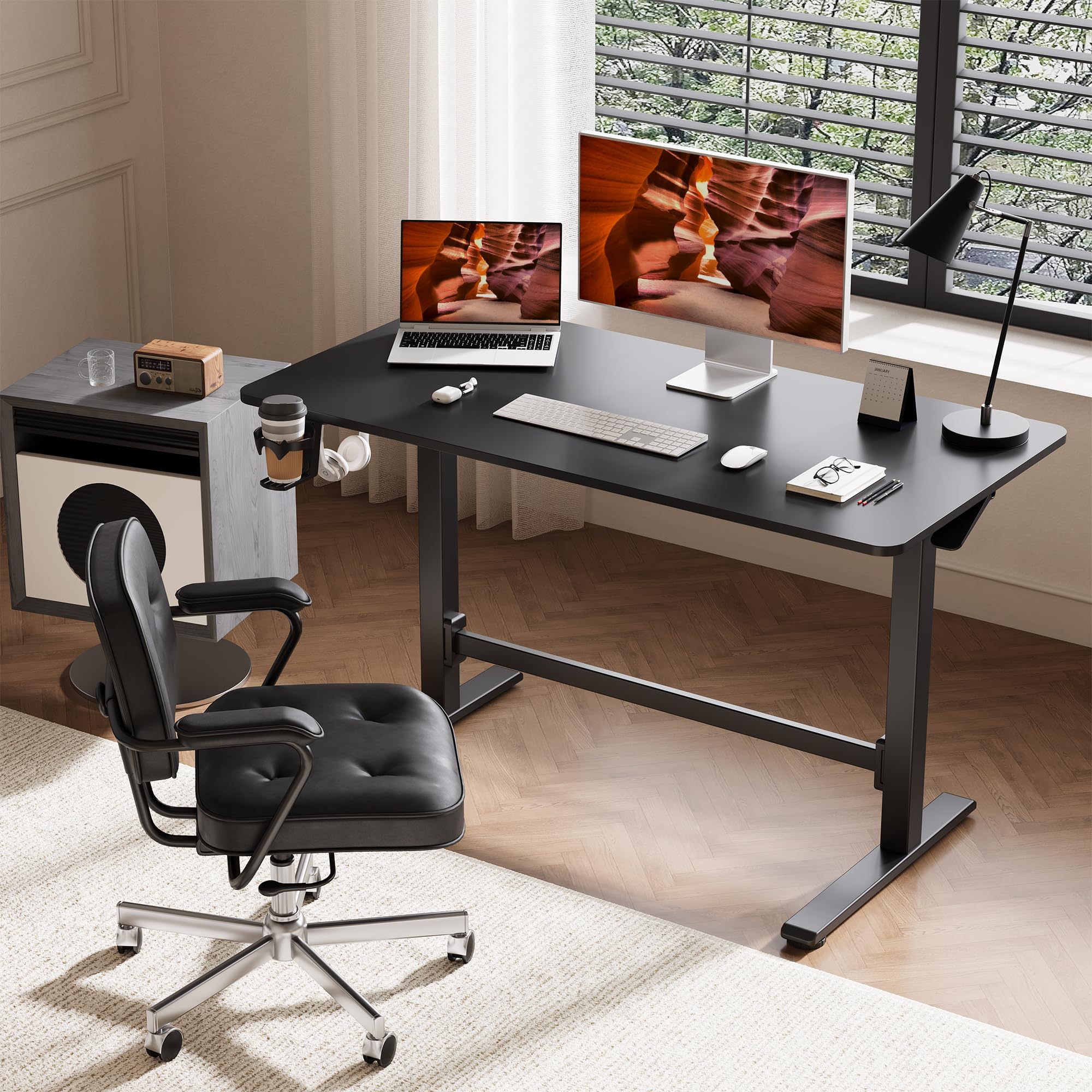 Pneumatic Standing Desk 31 5 x 19 7 One-Piece Adjustable Height Home Office Desk Rolling Computer Workstation with — view 8