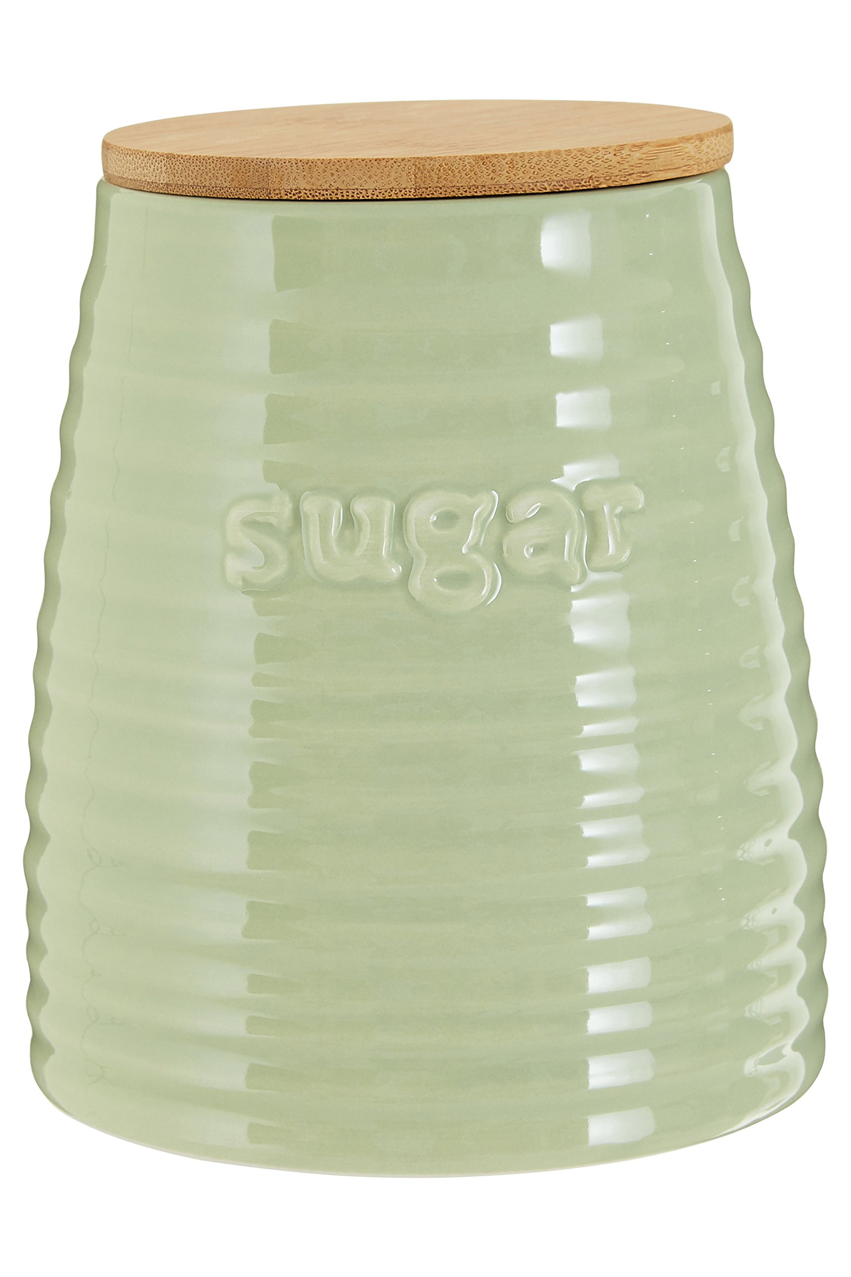 Maison by Premier Winnie Dolomite Sugar Canister - Green Bamboo Lid - Embossed Ribbed Detail