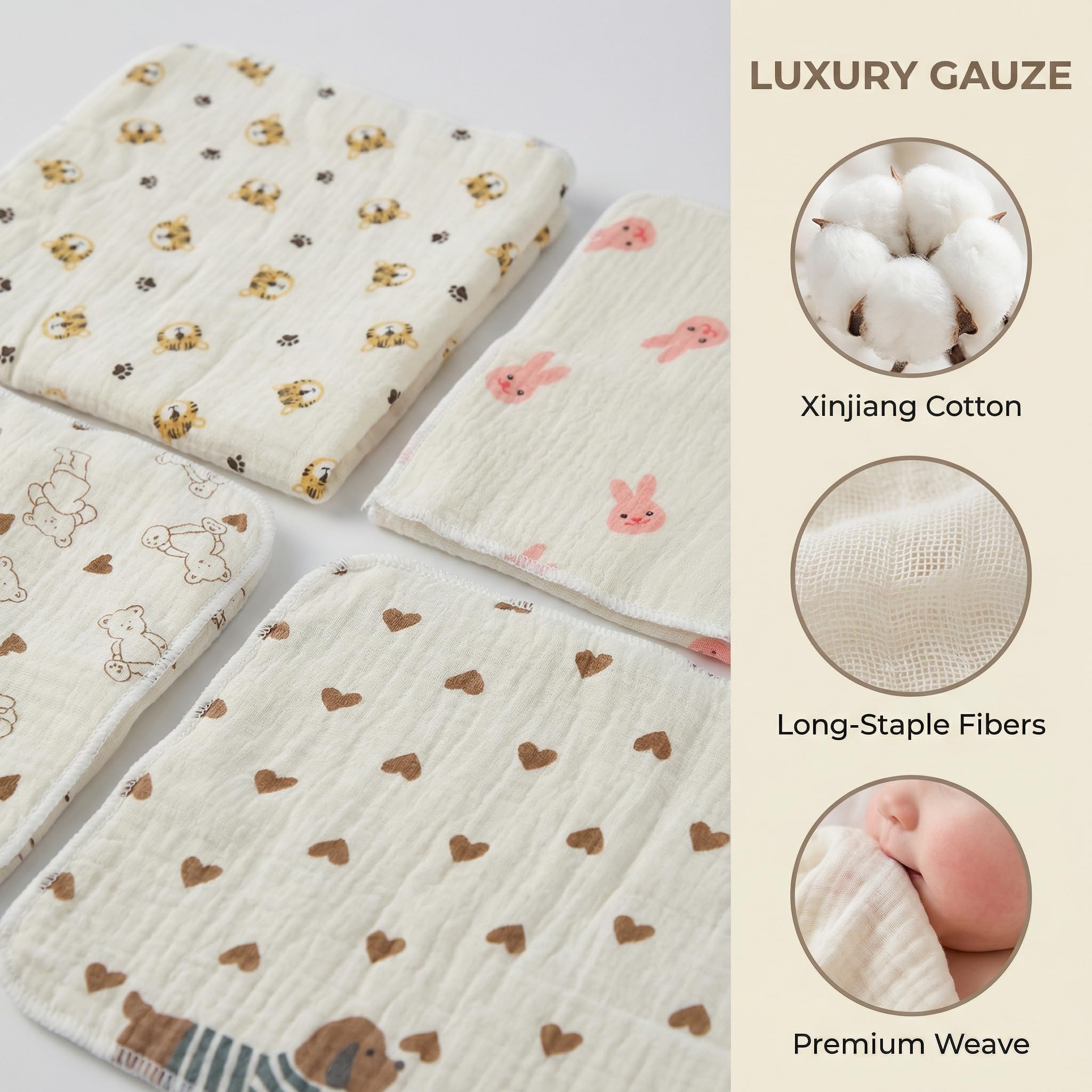 Mussole Neonato Cotone 25x25cm Asciugamani Neonato Puro Cotone 6 Pezzi