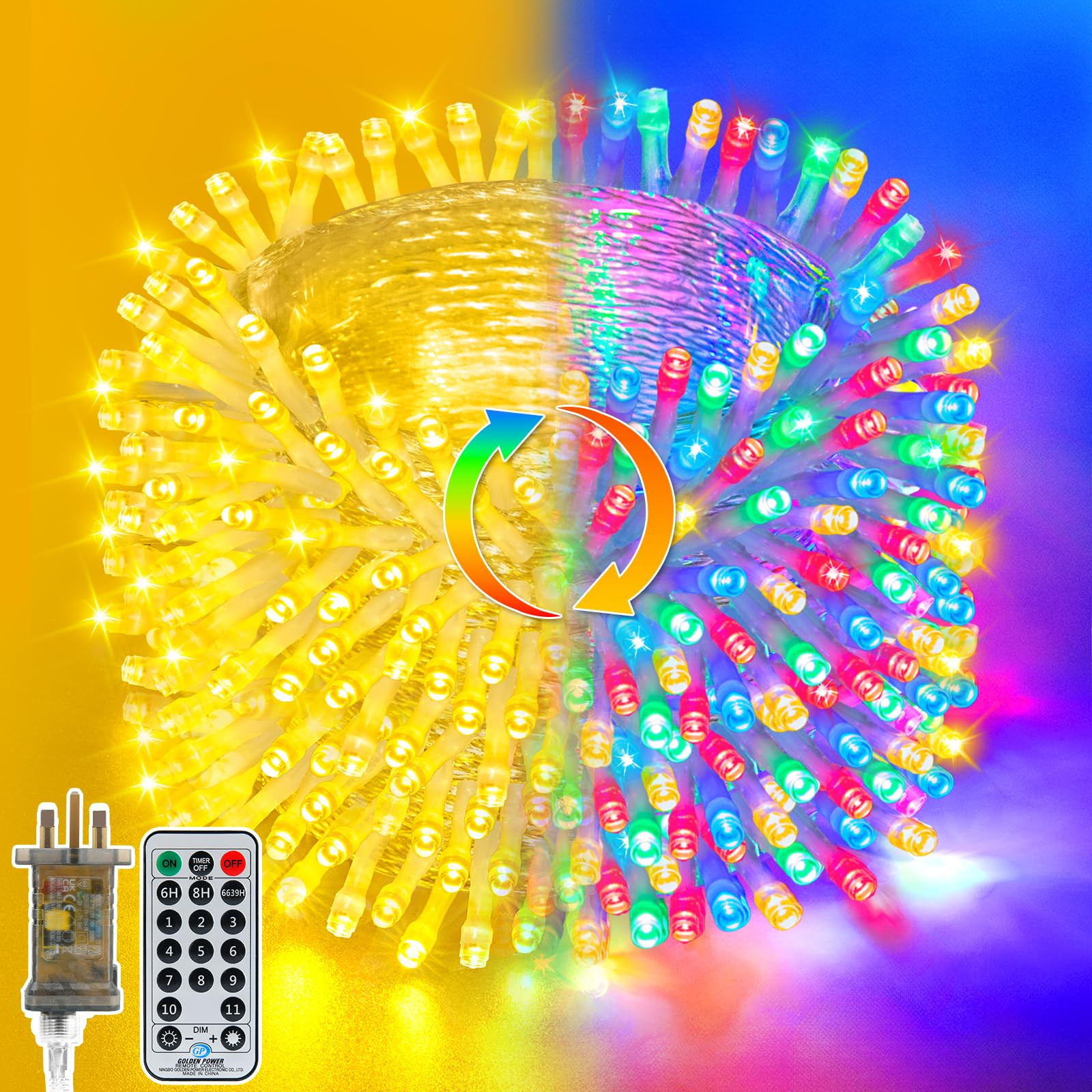 Dalugo Christmas Fairy Lights, 40M 400 LED Warm White + Multicoloured Christmas Tree Lights with Timer Mains Powered for Outdoor Xmas New Year Decorations