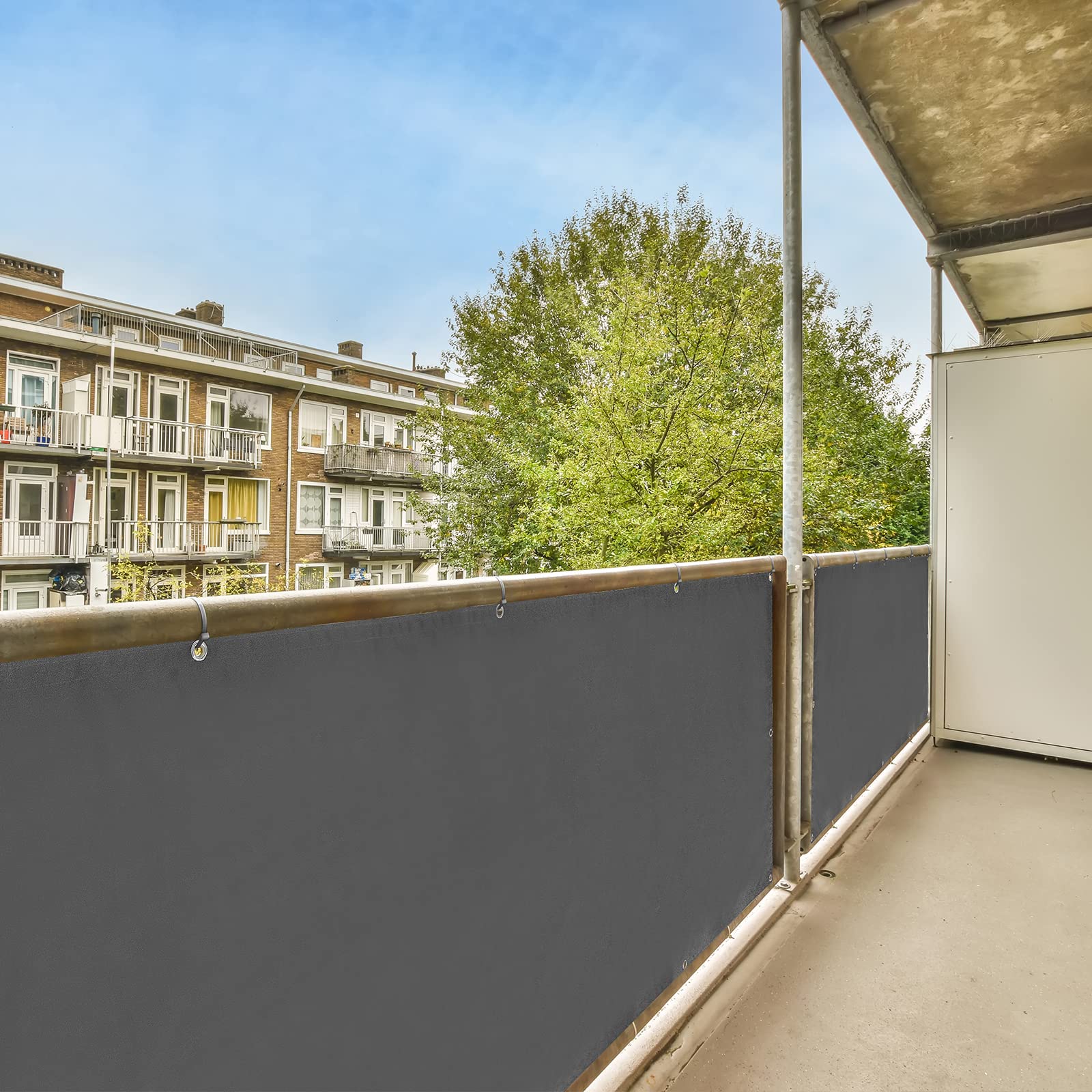 CCLIFE Pantalla para Balcón Jardín Exterior impermeable Protección de Privacidad Opaca Polyster, Protección UV, Resistente al Viento, se Puede Cortar, con Cuerda y Bridas