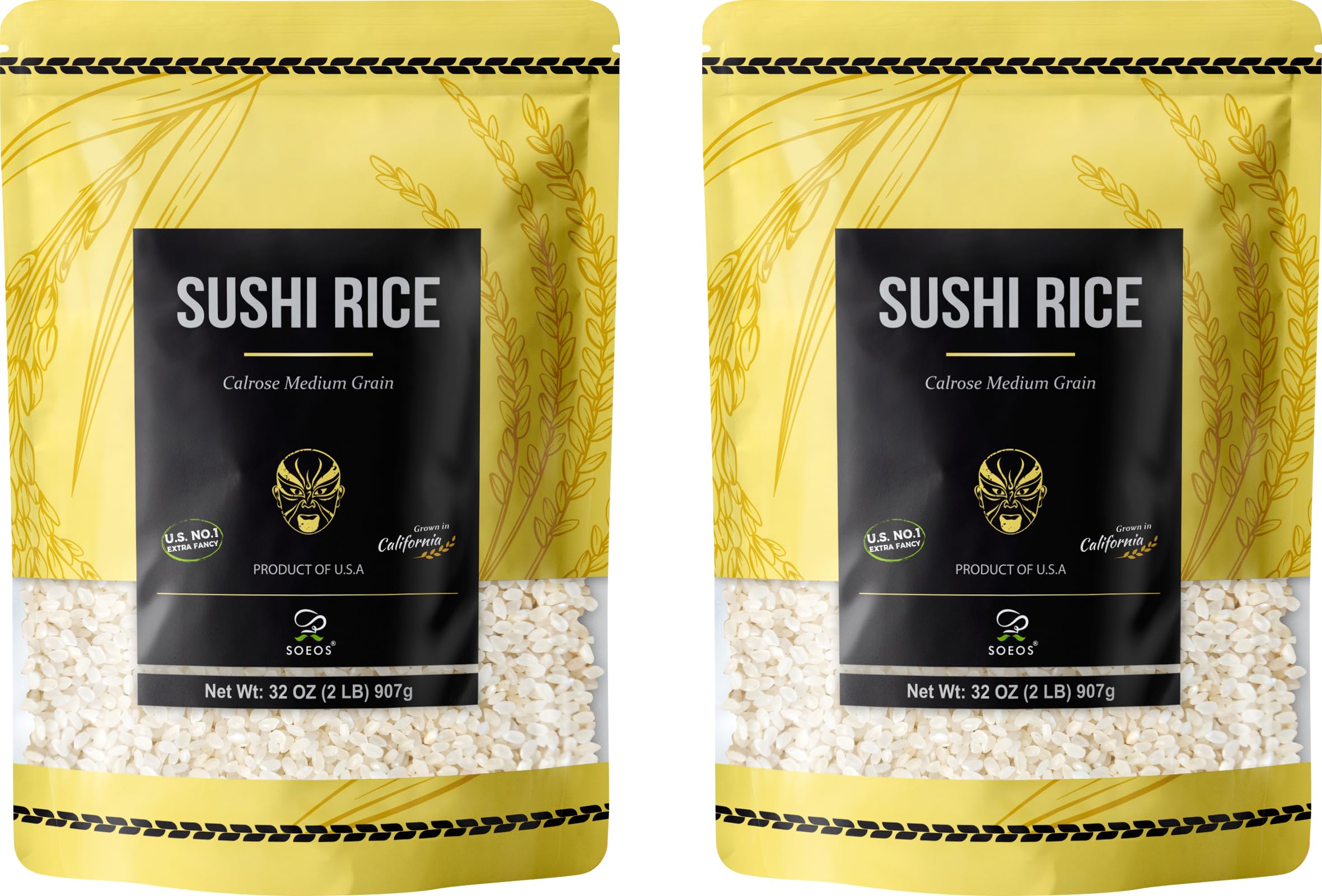 Soeos Premium Sushi Rice, 4 lb (2 Pack), Calrose Rice, Medium Grain, White Sticky Rice,Perfect for Making Sushi Rolls