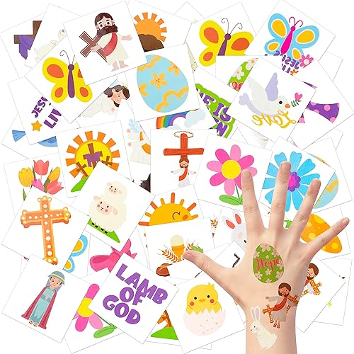 3sscha 24 hojas de tatuaje temporal de Pascua para niños de 2 pulgadas con texto en inglés He is Risen no tóxico impermeable calcomanía de cuerpo de