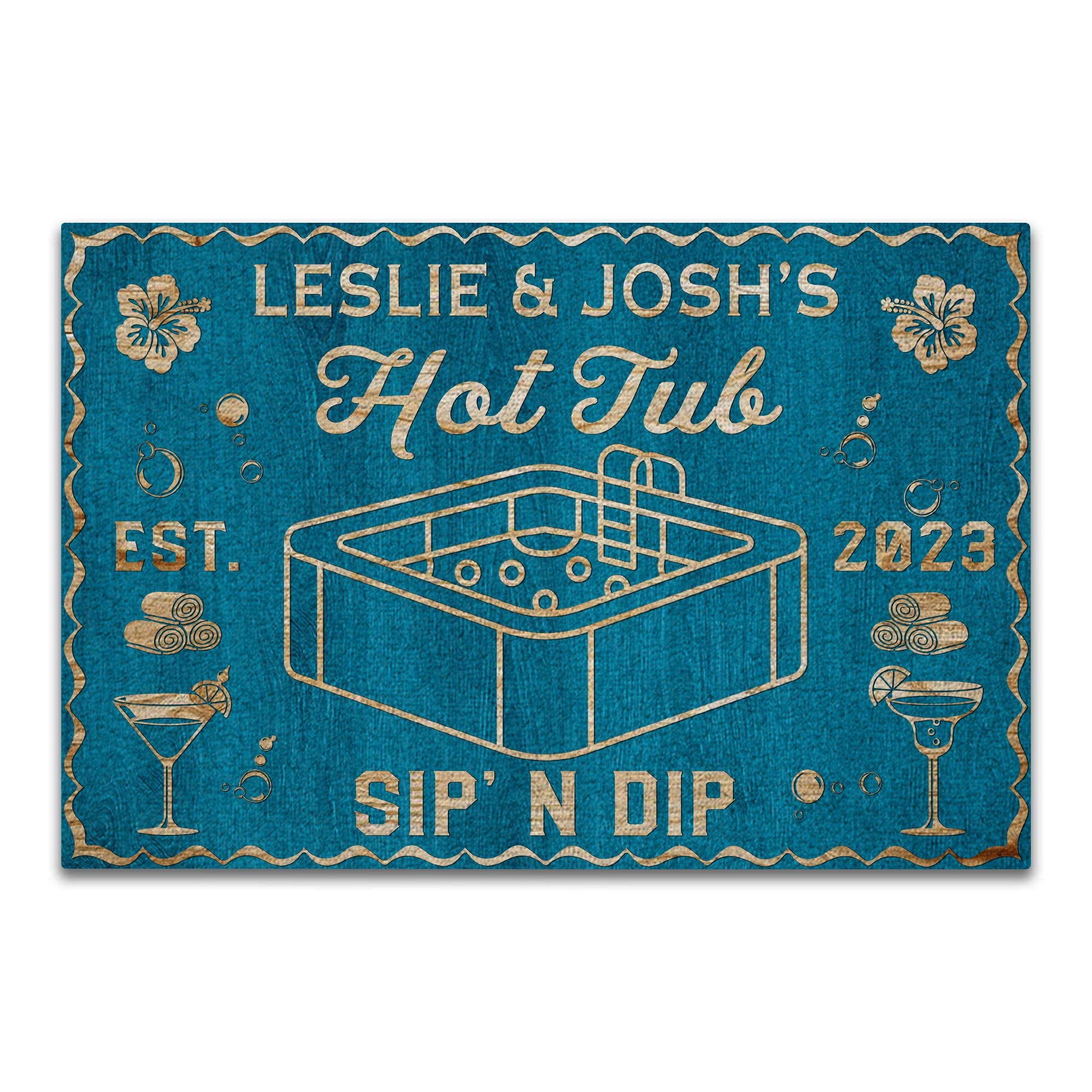 V VIBEPY All Over Printed LED Neon Personalized Hot Tub Decor, Farmhouse Doormat, 16x24, 30x18 Size, Bathroom Decor Gift