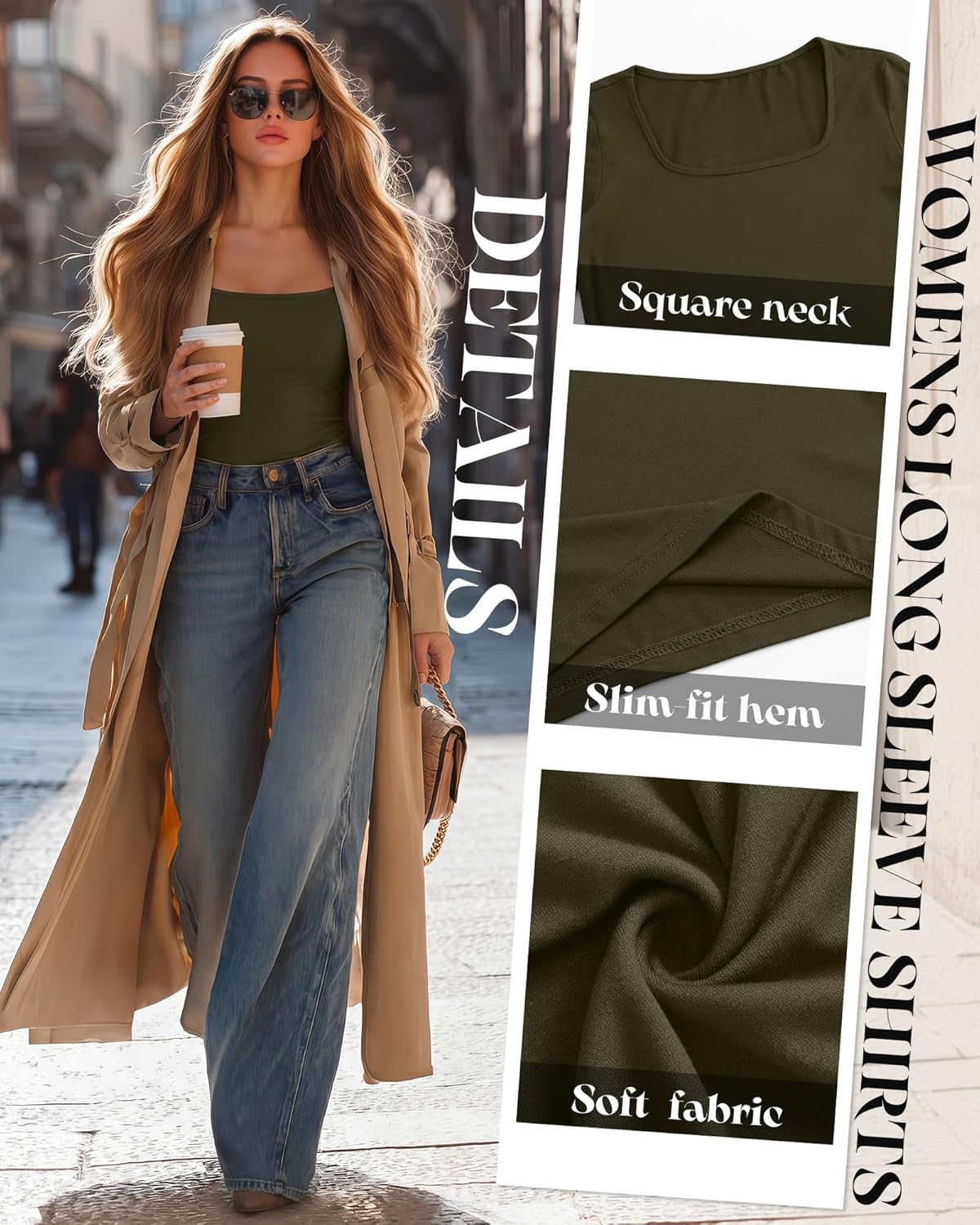 Ficerd 3 Pack Square Neck Tops for Women Long Sleeve Going Out Slim Fit Shirts Basic Tees 2026 Winter Y2k Clothes - Image 4