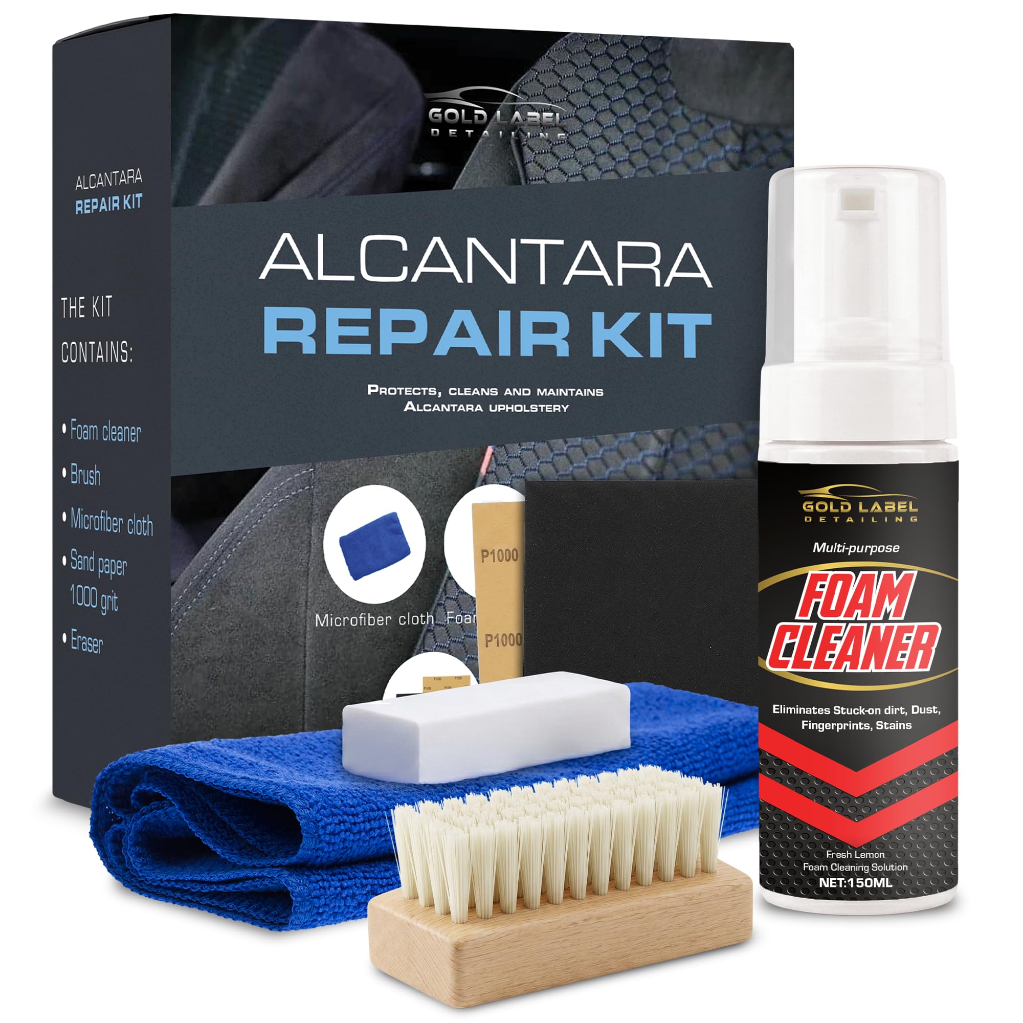 Alcantara Upholstery Cleaning Kit for Cars, Furniture and More - Includes Foam Cleaner, Brush, Sanding Block and Microfibre Cloth-picture-11