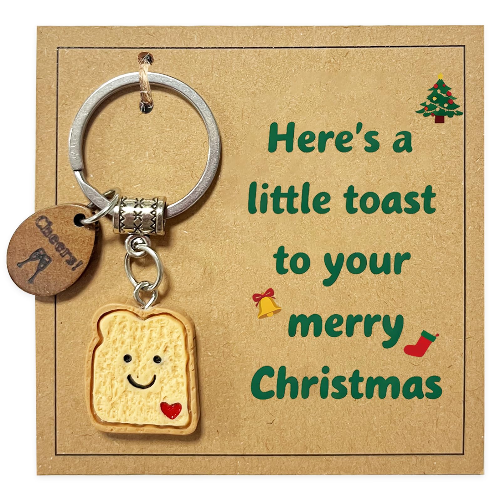 Virelle Women's Merry Christmas Simulation Bread Toast Keychain For Bread Slice Keychain With Christmas Card -Cute Food Keyring, Unique Novelty Gift For Secret Santa, Friends, Family