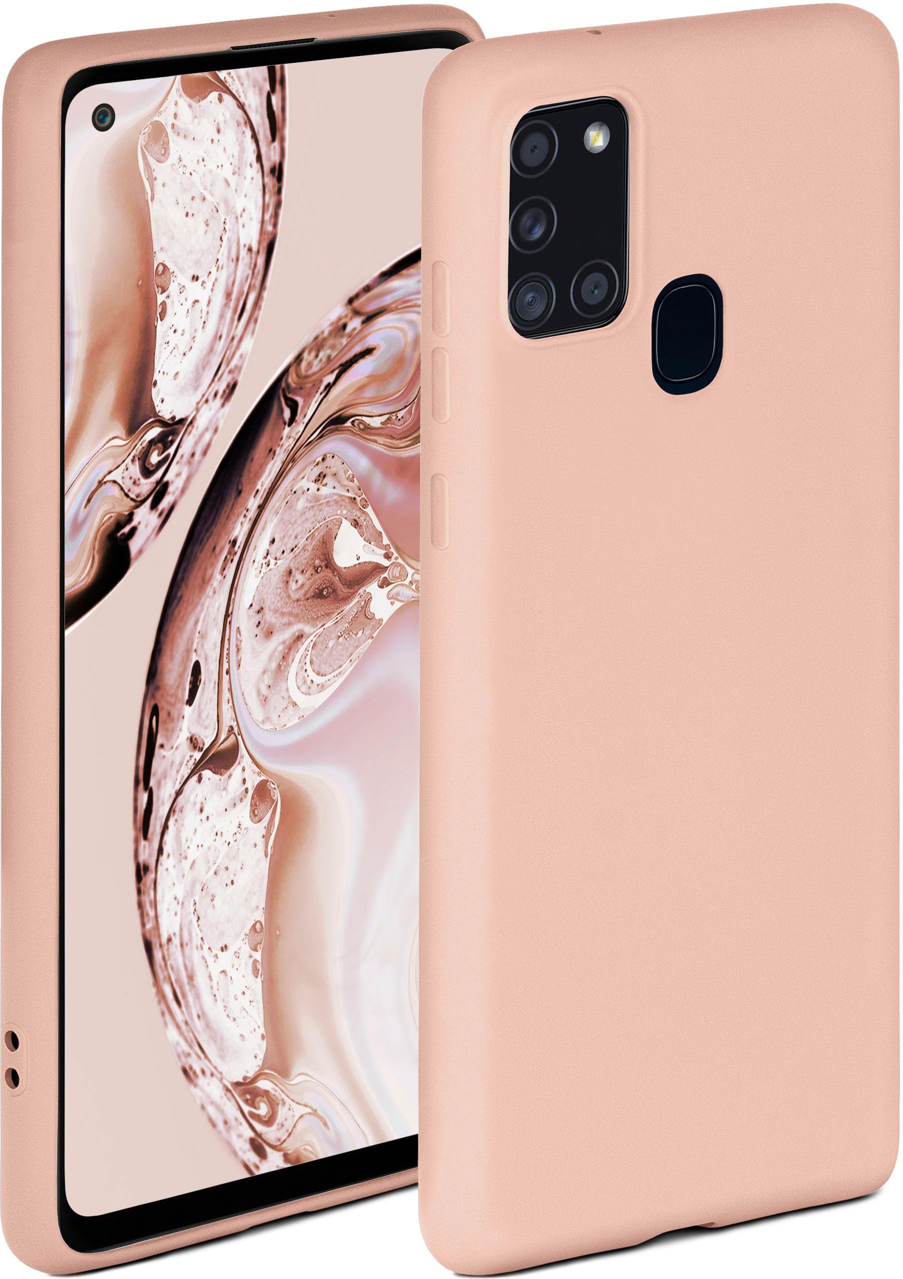 OneFlowSoft Case, Compatible with Samsung Galaxy A21s, Silicone Case, Raised Edge for Screen Protection, Dual Layer, Soft Phone Case, Matte Rose