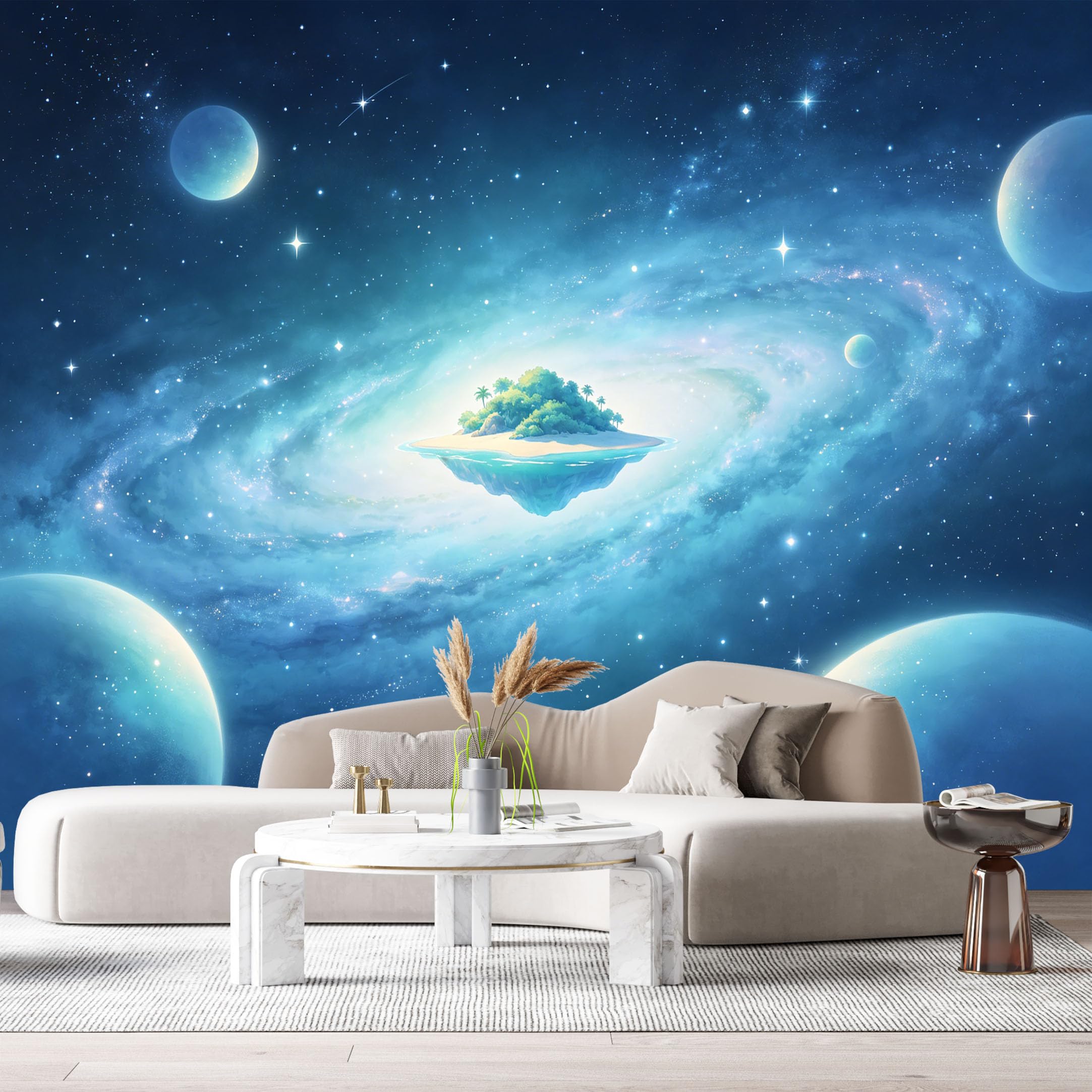 Custom Size Wall Murals Abstract Celestial Galaxy Floating Island Planets 3D SelfAdhesiveWall Fabric Removable Wallpaper Wall Decor for Living Room Bedroom Bathroom