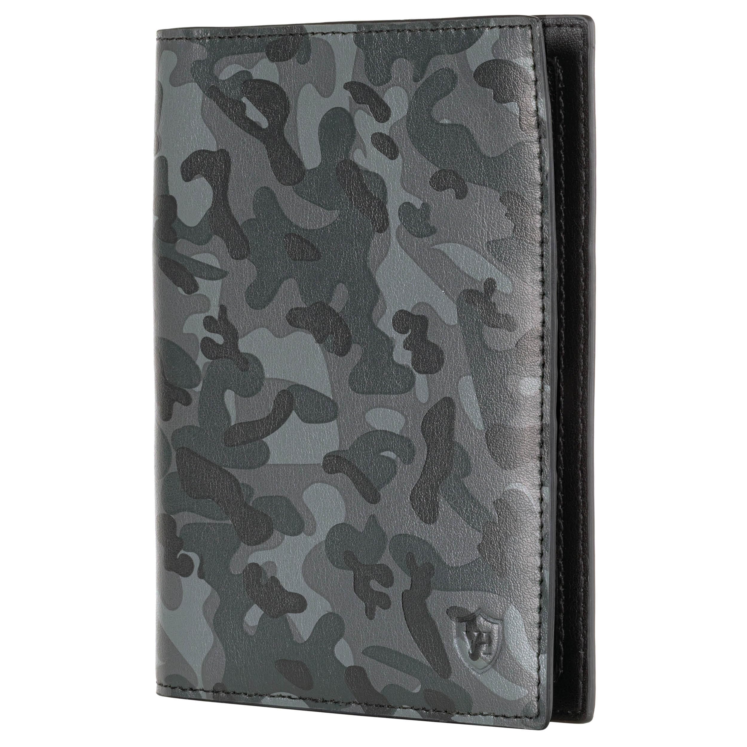 VON HEESEN® Reisepasshülle Leder Etui mit RFID-Schutz - Passhülle Passport Reisepass Mappe Hülle Organizer - Reiseorganizer für Damen & Herren (Camouflage)
