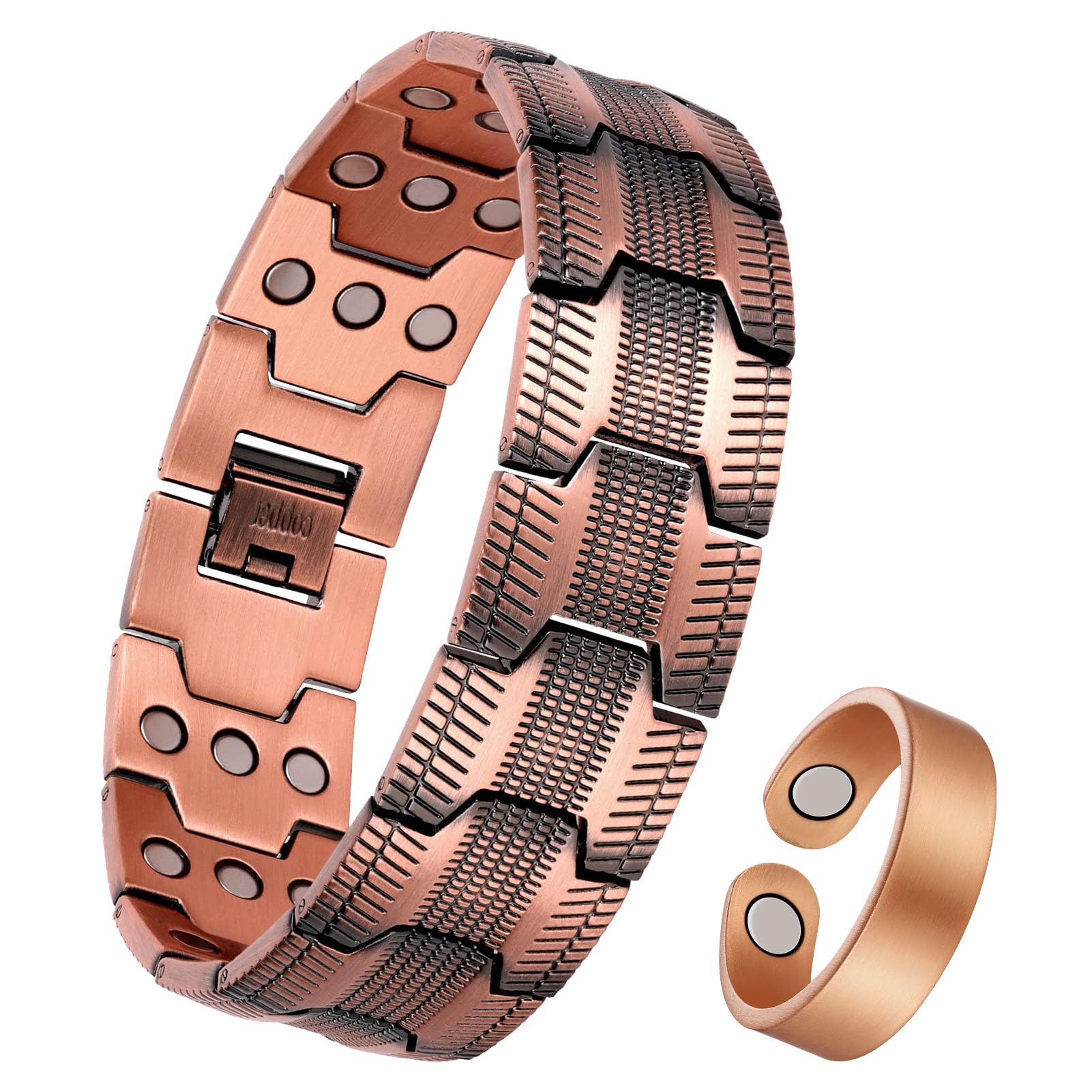 Jecanori Magnet Kupfer Armband für Herren, 3 Reihe magnetische verstellbare Herren Kupfer Armband 3.500 Gauss Magneten, Ringe und Geschenkboxen (Schwarz)