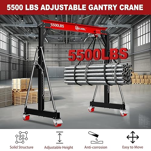 Miniatura 5 de SILVEL Grúa de pórtico ajustable – 2 toneladas (máx. 5500 libras) marco de elevación portátil, ancho de capacidad máxima de 9.06 pies, altura
