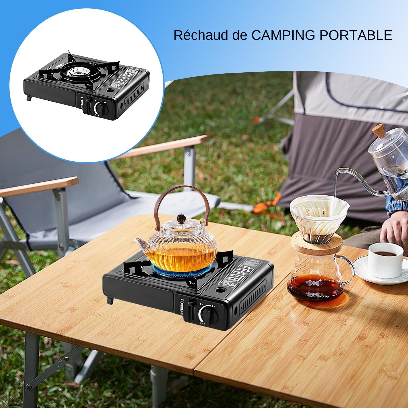 Réchaud de Camping Portable Réchaud De Randonnée Avec Étui De Transport | Matériel de Cuisine pour Pique-nique Randonnée Pêche Barbecue
