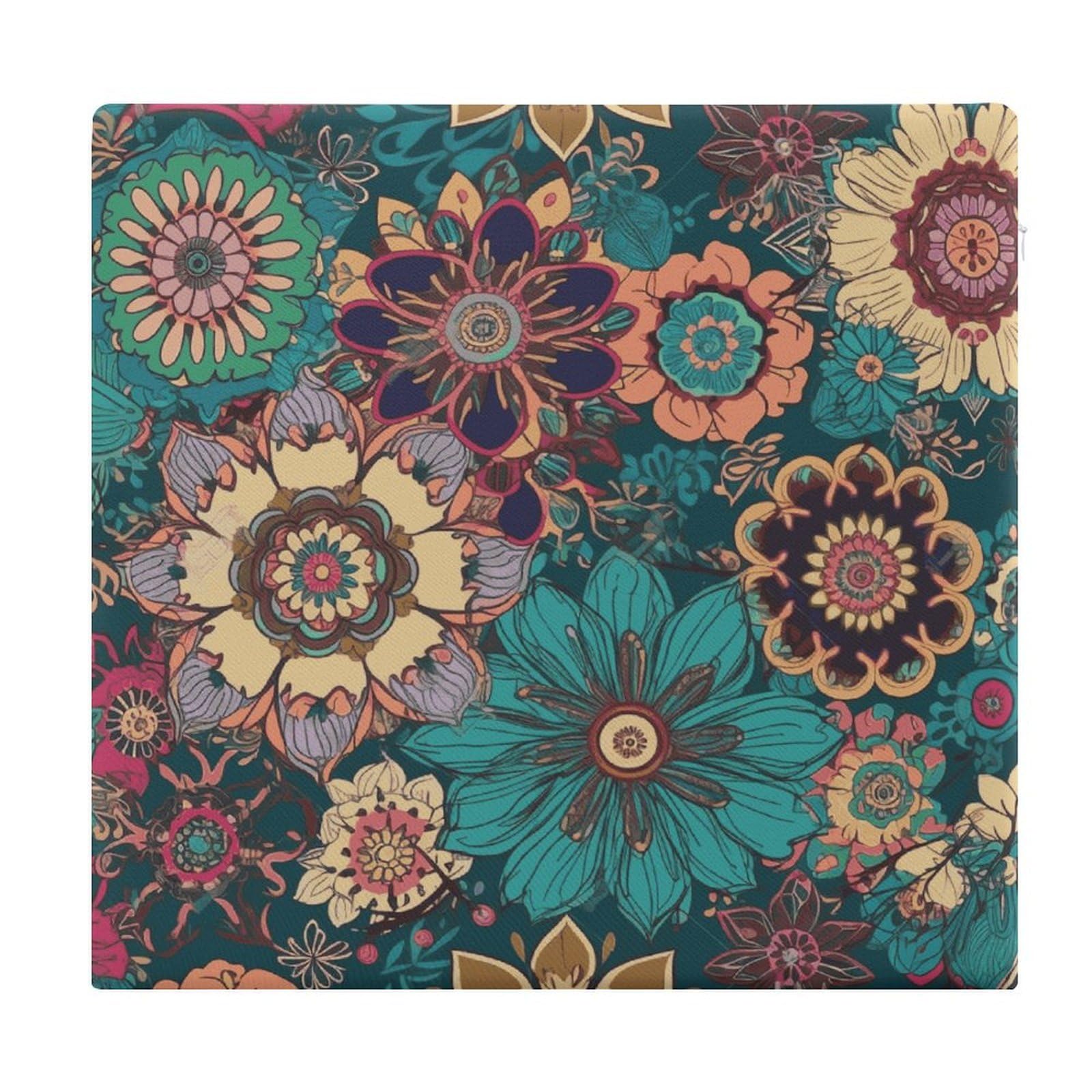 FekiLoot Bohemian Flower Seat Cushion for Dining Chairs Breathable Square Chair Pads Memory Foam Chair Cushions Comfortable Non-Slip Seat Pad Meditation Floor Pillow 13.8”x15”