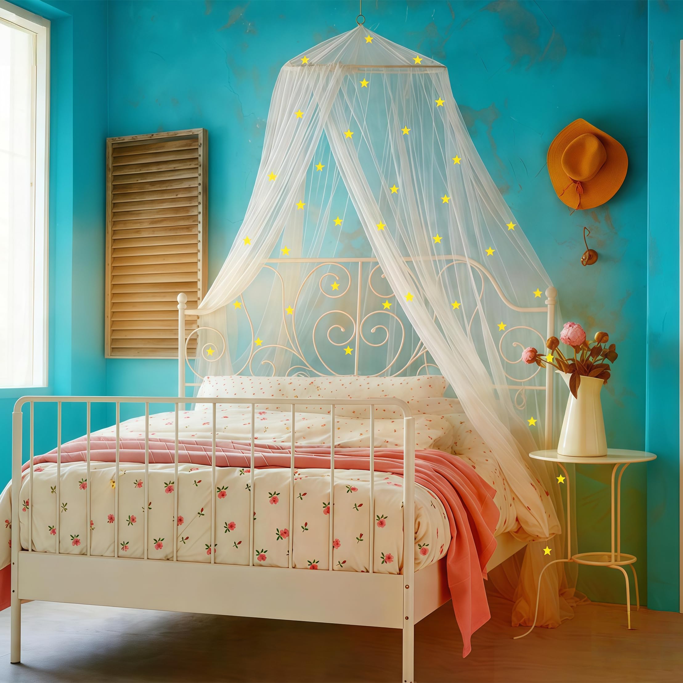 Ciel de lit étoilé Qui Brille dans Le Noir, paravent de lit pour Filles, Ciel de lit de Princesse pour Chambre de Fille, Pink
