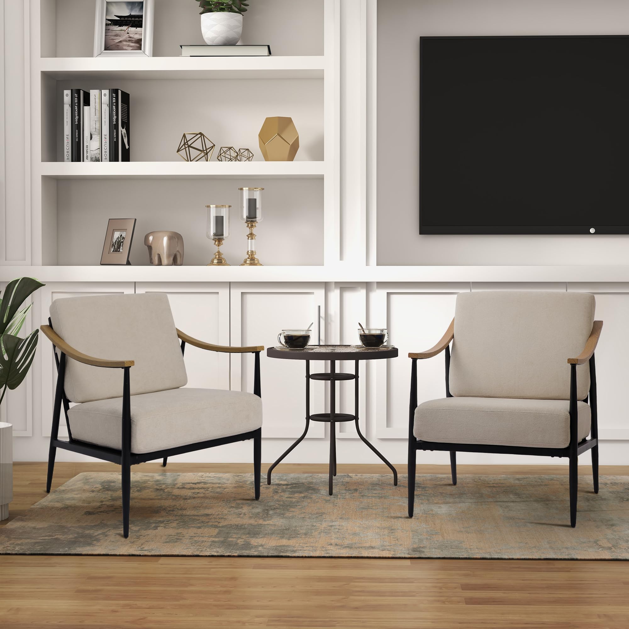 RNKSFX Modern Accent Chairs Set of 2 for Living Room Bedroom Mid Century Arm Chairs Upholstered Office Accent Chairs Comfy Waiting Room Chairs with