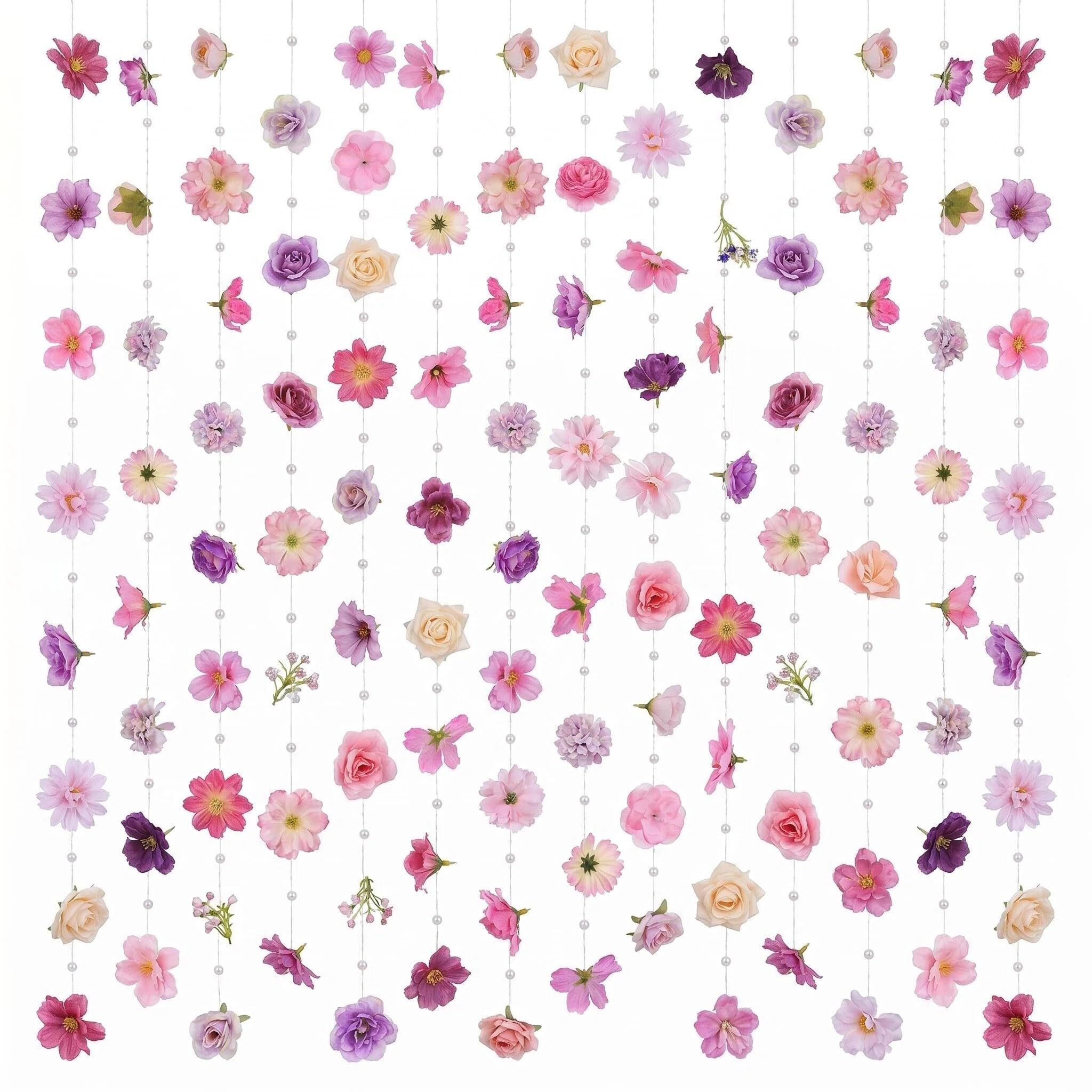 6.56 ft Flower Garland Hanging Artificial Wildflower Decor, Ceiling Floral Backdrop for Garden Wall, Baby & Bridal Shower, Birthday Party Supplies, Artificial Hanging Wildflower Garland (Purple) — image 1