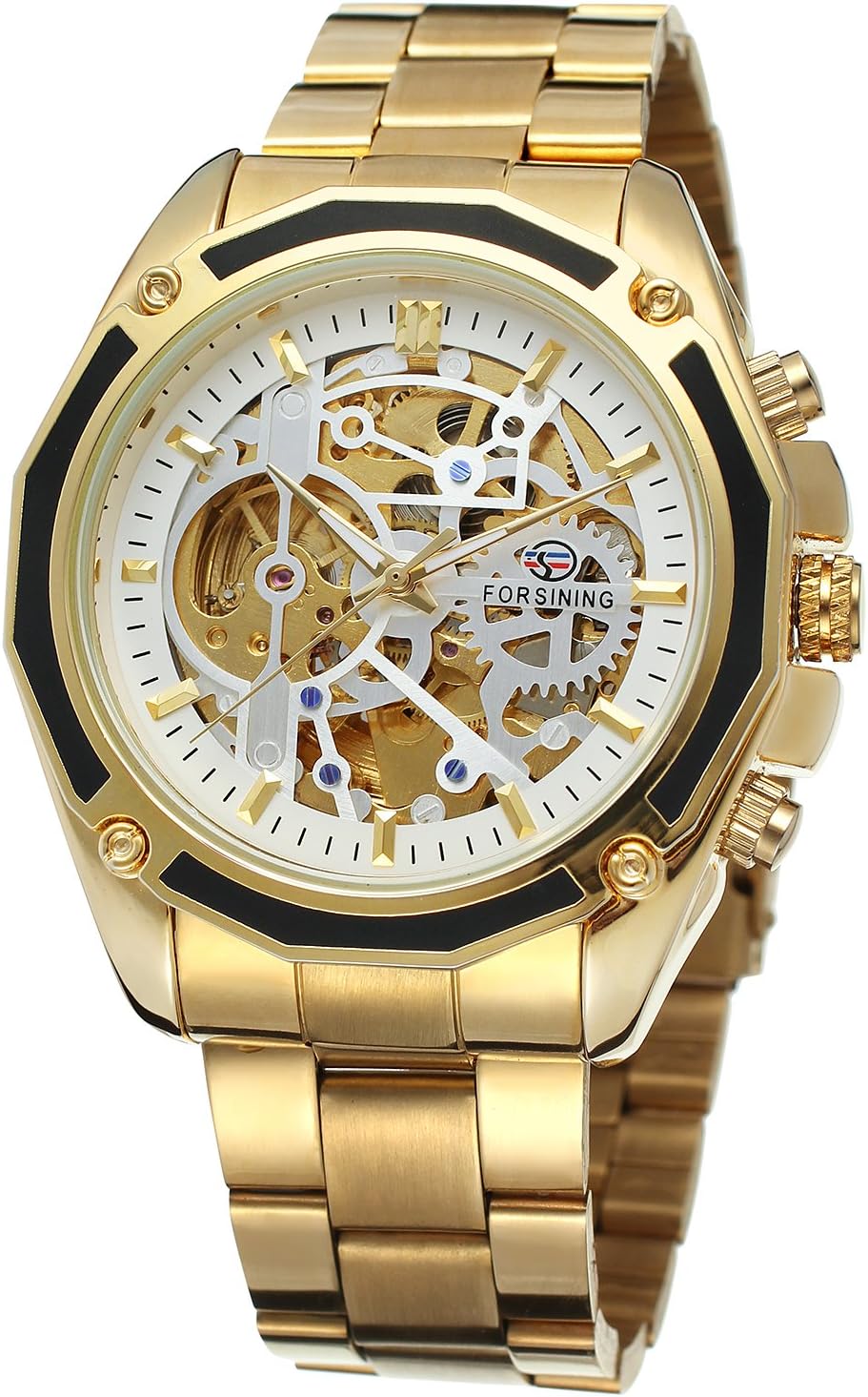 FORSINING Men’s Skeleton Automatic Analog Stylish Wristwatch with Stainless Steel Bracelet