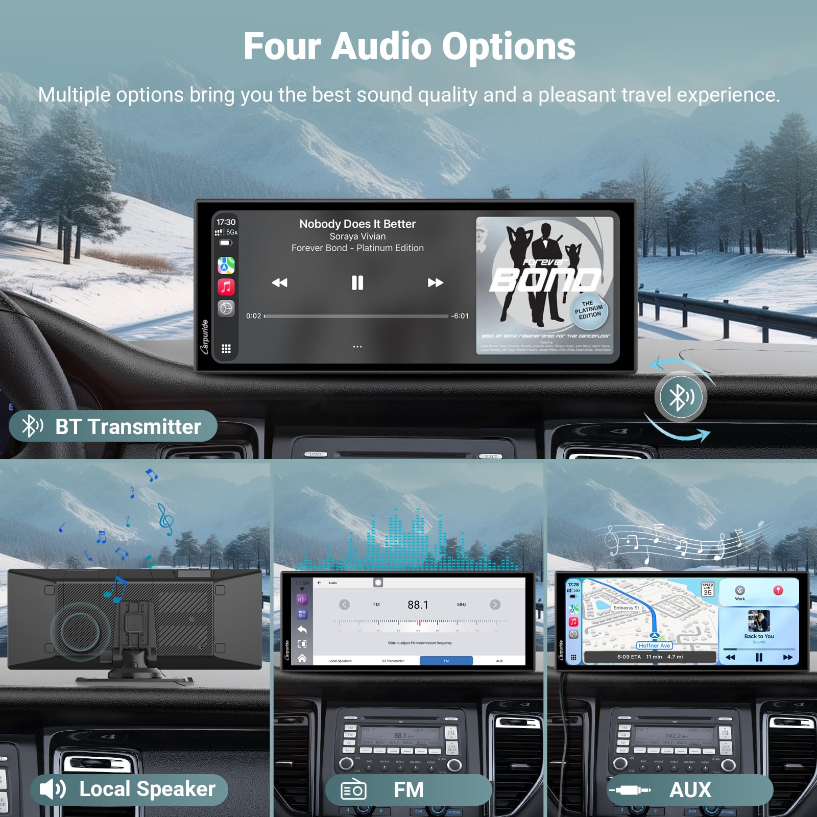 Carpuride W125P CarPlay Ekran z Net-flix YouTube, Bezprzewodowym CarPlay & Android Auto, 11,26" HD Dotykowy Ekran z 1080P Cofania Kamera, Android OS, Podzielony Ekran, OTA, Nawi/Siri, BT Trans, FM/AUX