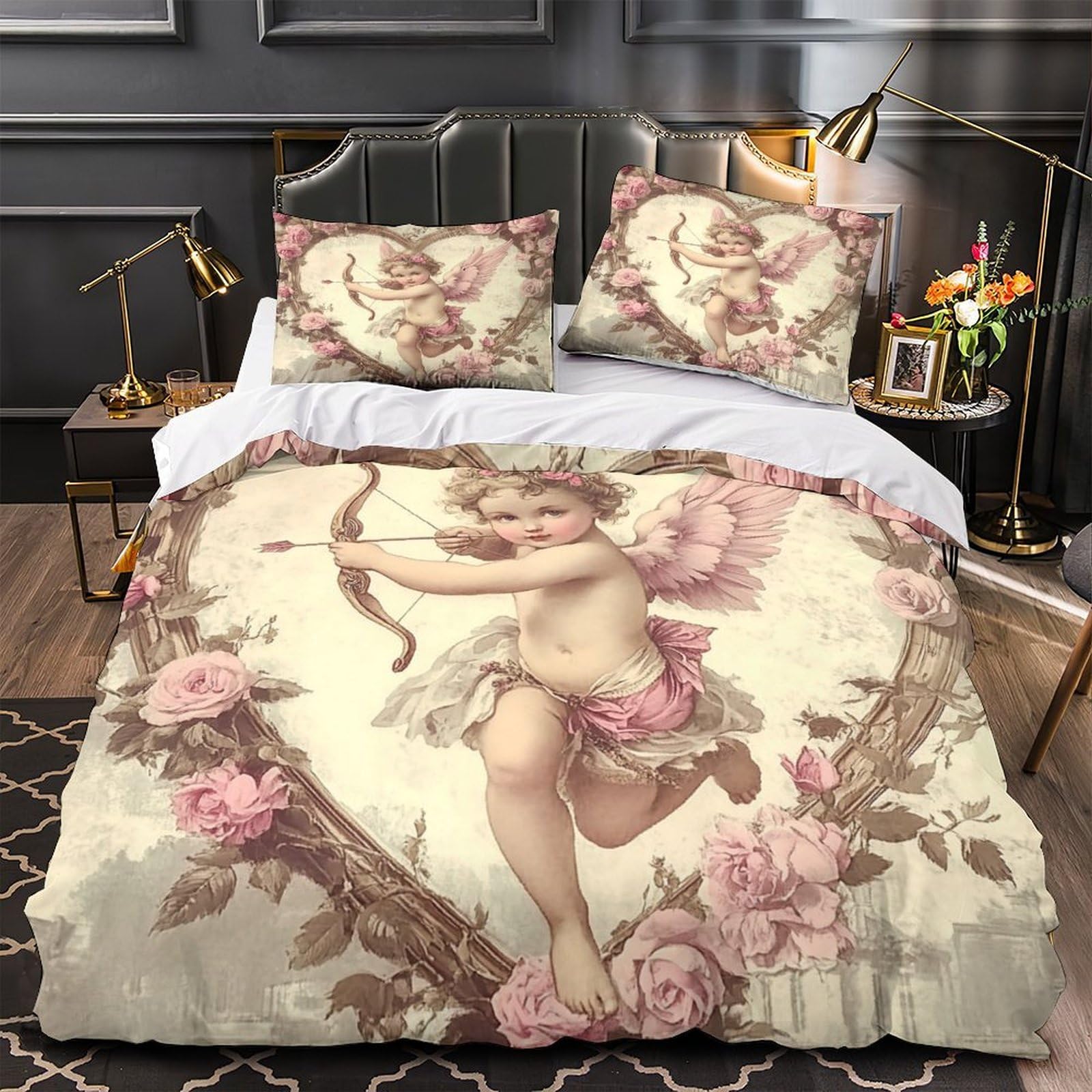 Housse de couette grue 3D au fini satiné et parure de lit premium